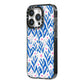 Blue and White Flowers iPhone 14 Pro Black Impact Case Side Angle on Silver phone