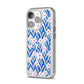 Blue and White Flowers iPhone 14 Pro Clear Tough Case Silver Angled Image