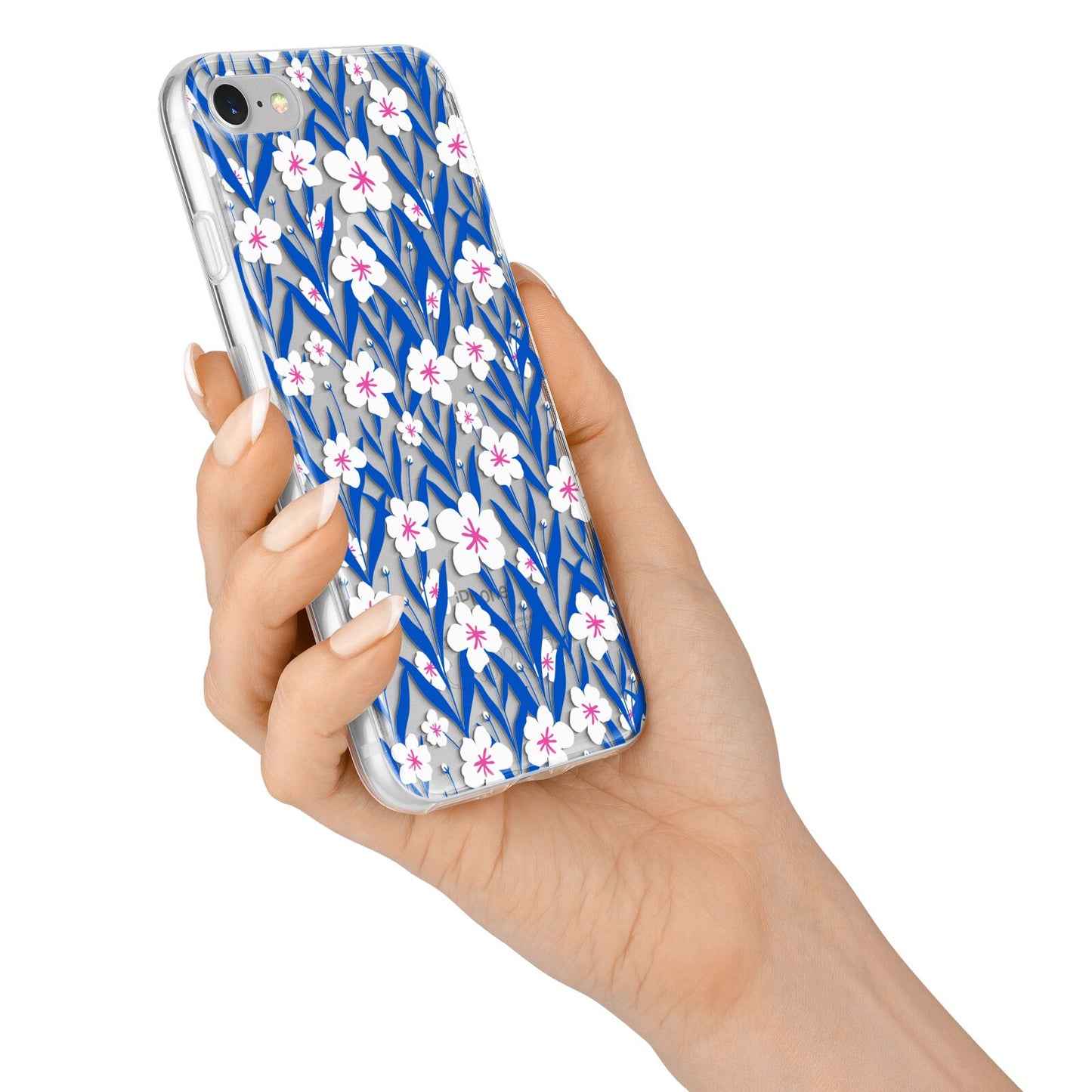 Blue and White Flowers iPhone 7 Bumper Case on Silver iPhone Alternative Image