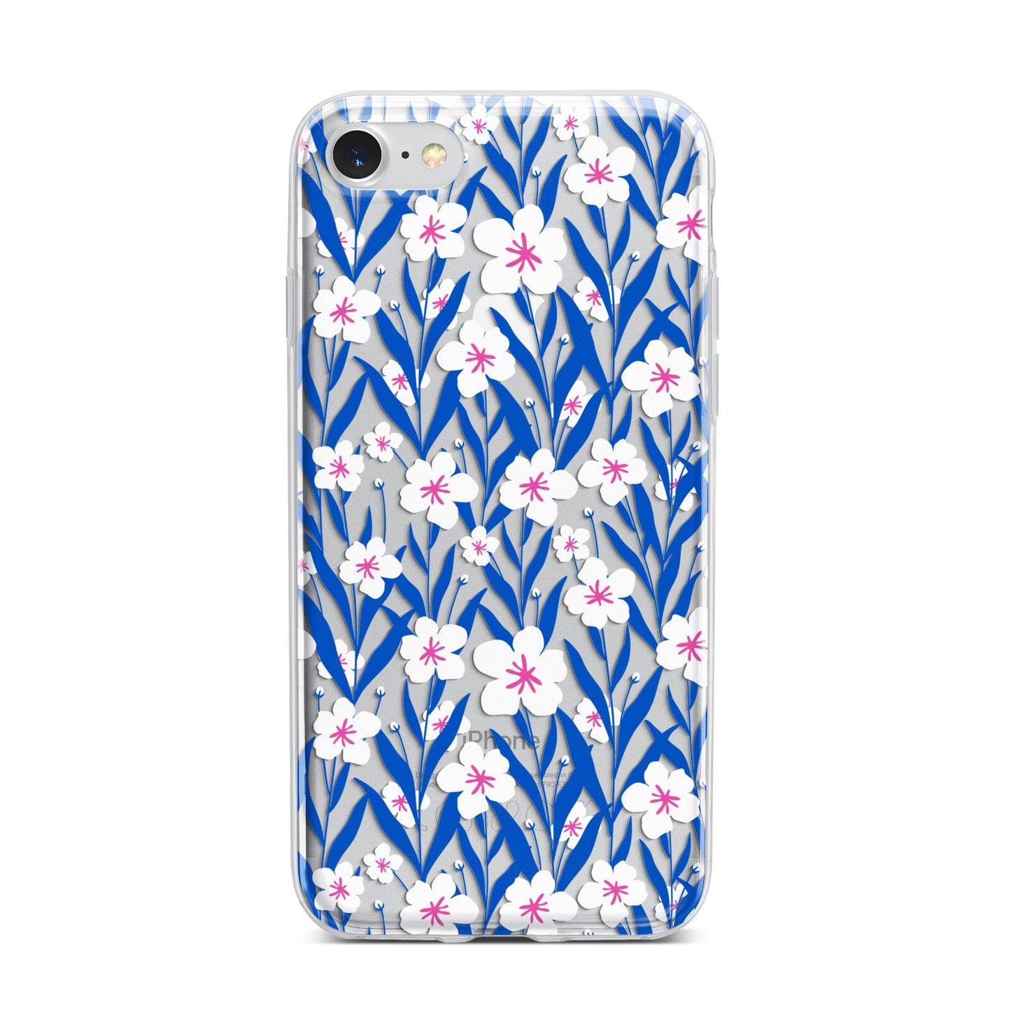 Blue and White Flowers iPhone 7 Bumper Case on Silver iPhone
