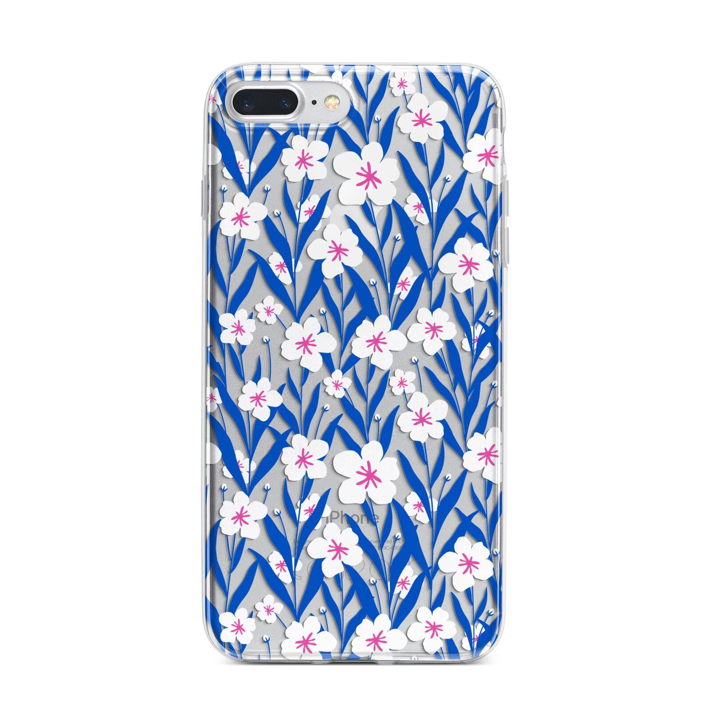 Blue and White Flowers iPhone 7 Plus Bumper Case on Silver iPhone