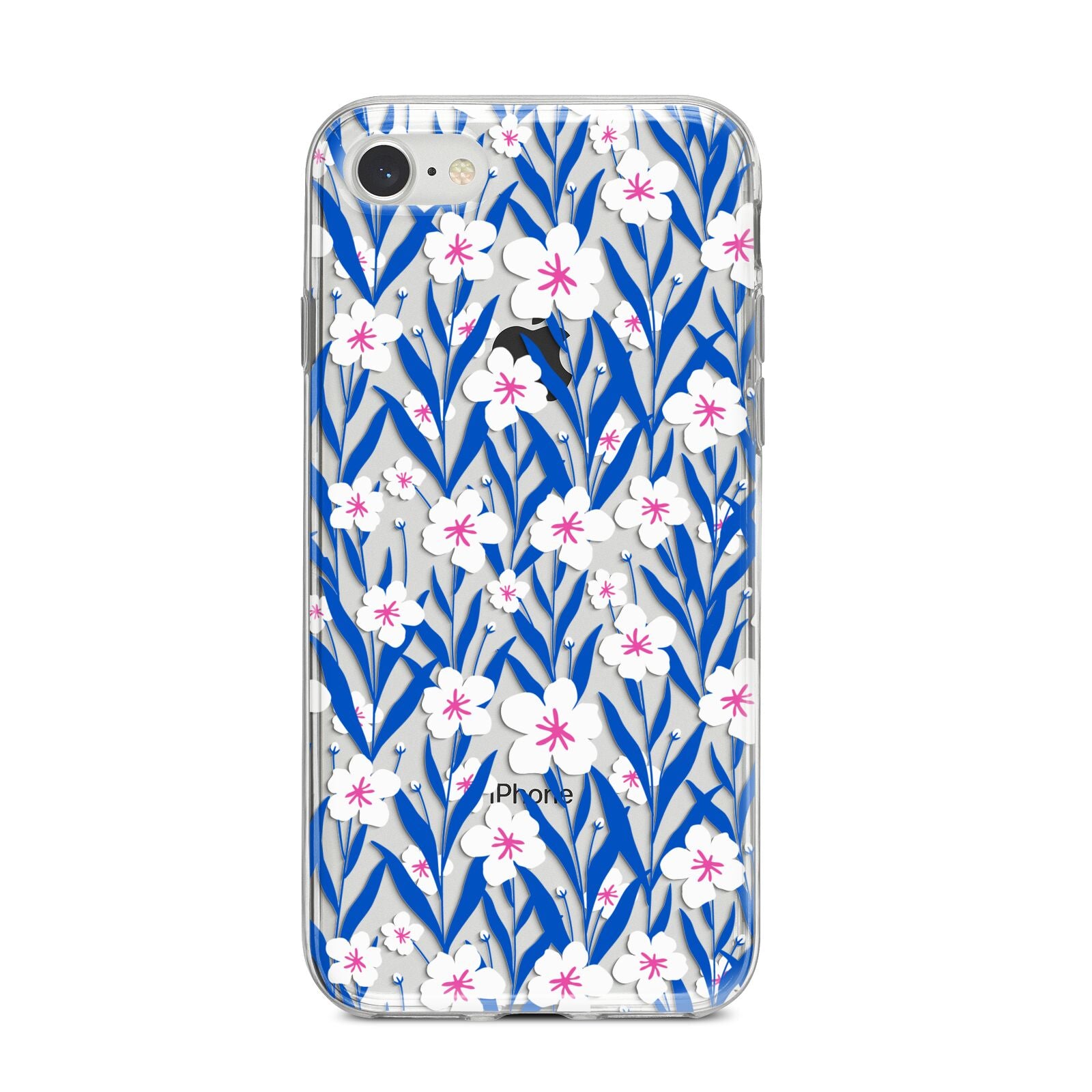 Blue and White Flowers iPhone 8 Bumper Case on Silver iPhone