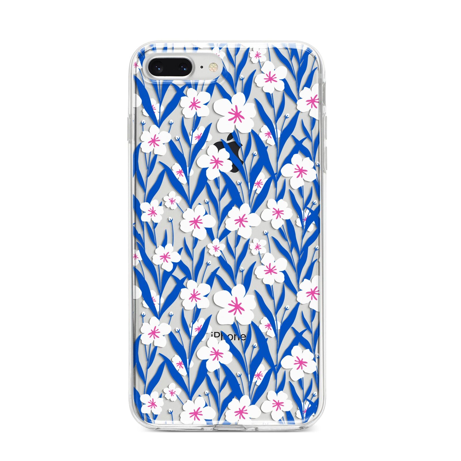Blue and White Flowers iPhone 8 Plus Bumper Case on Silver iPhone