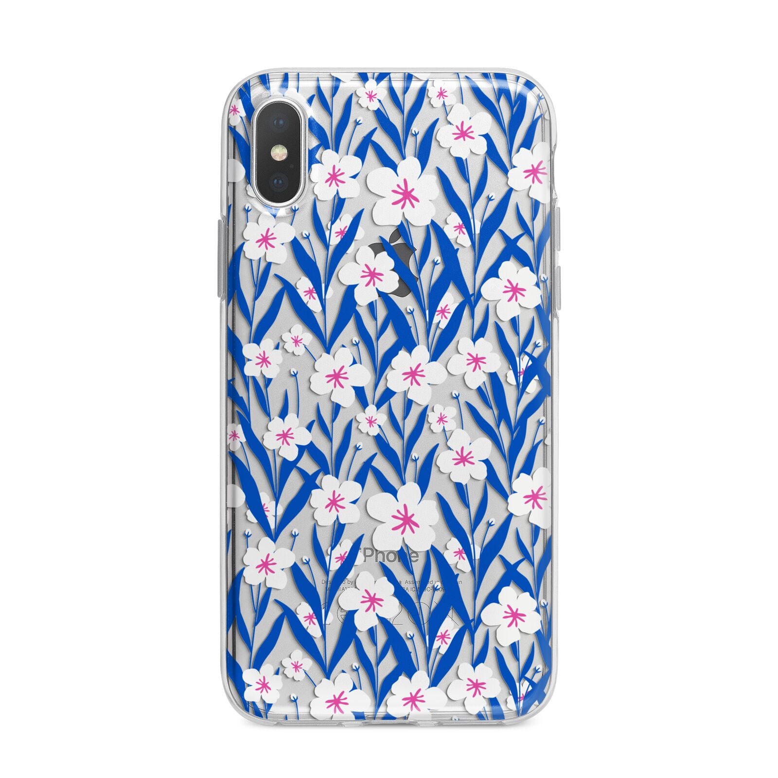 Blue and White Flowers iPhone X Bumper Case on Silver iPhone Alternative Image 1
