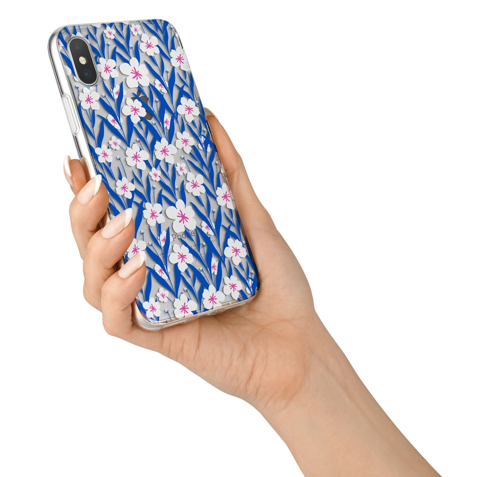 Blue and White Flowers iPhone X Bumper Case on Silver iPhone Alternative Image 2