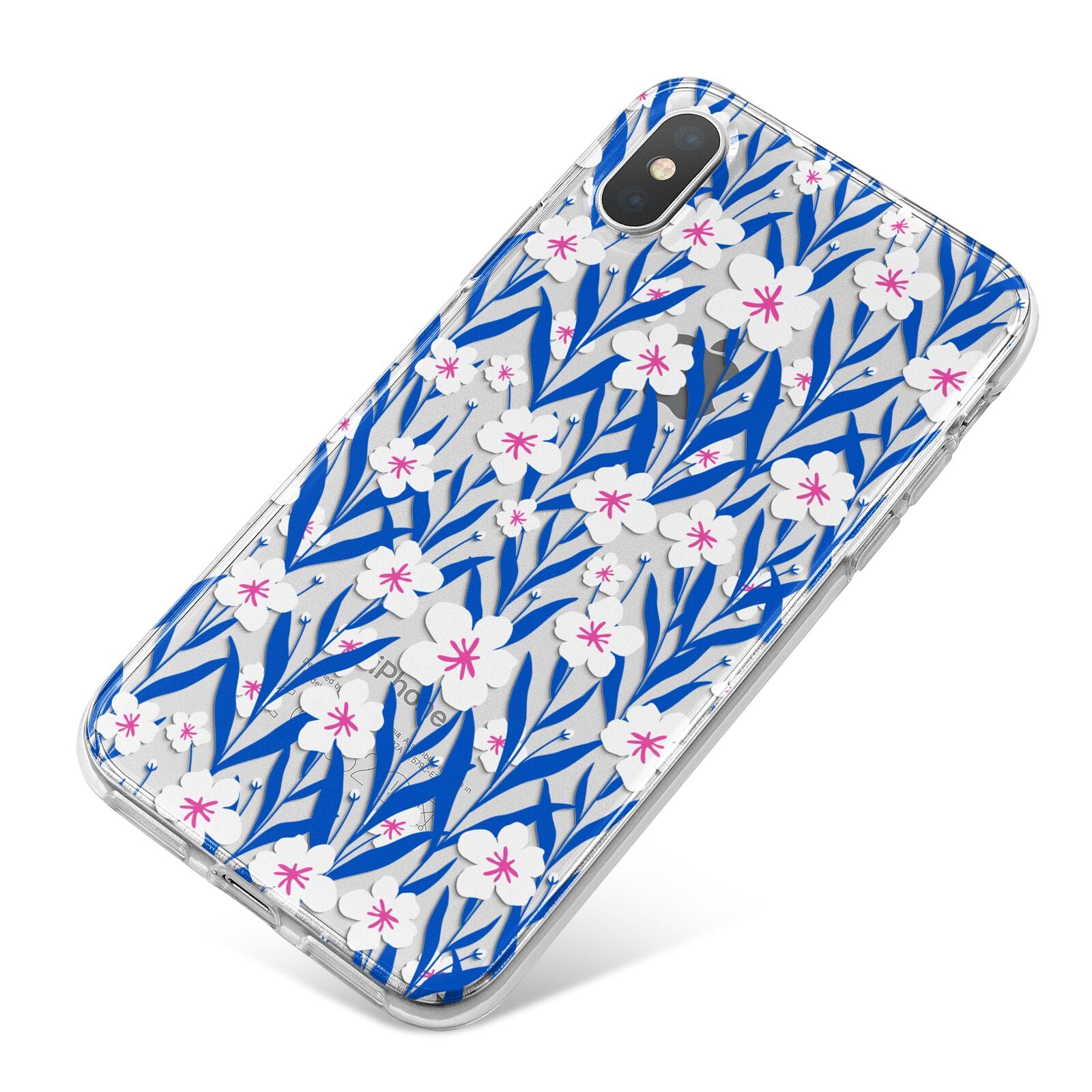 Blue and White Flowers iPhone X Bumper Case on Silver iPhone