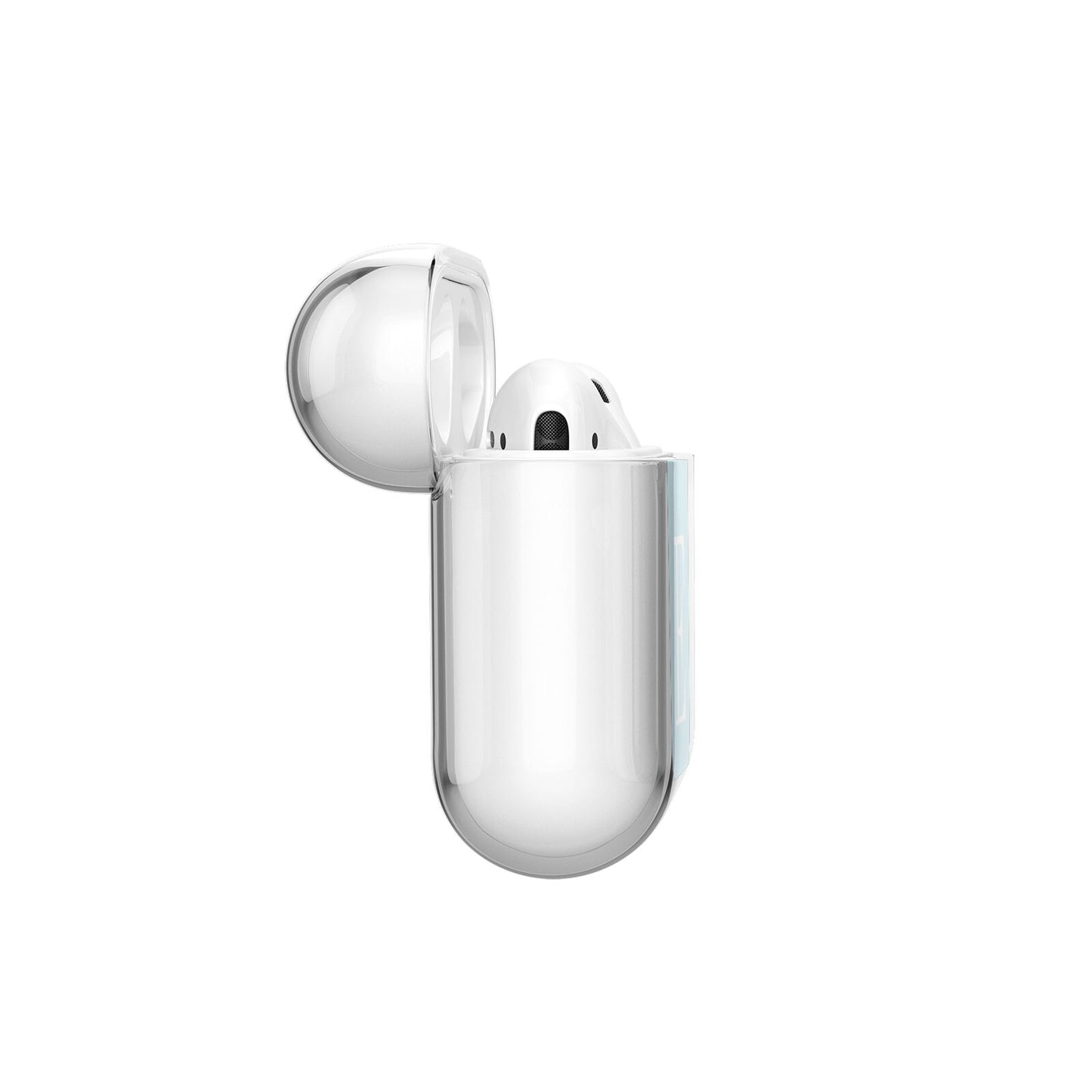 Blue with White Personalised Monogram AirPods Case Side Angle