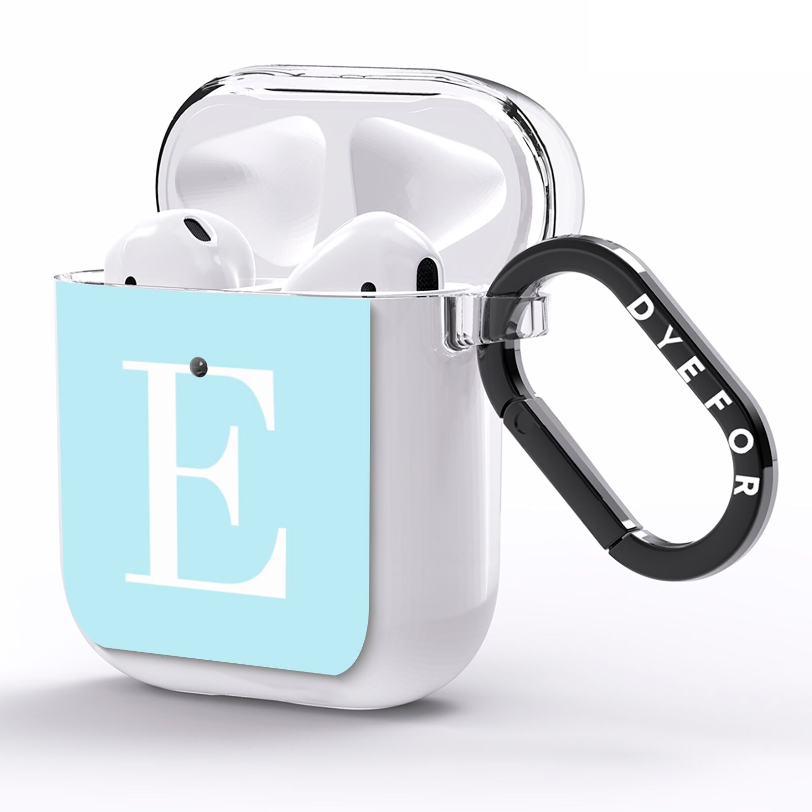 Blue with White Personalised Monogram AirPods Clear Case Side Image