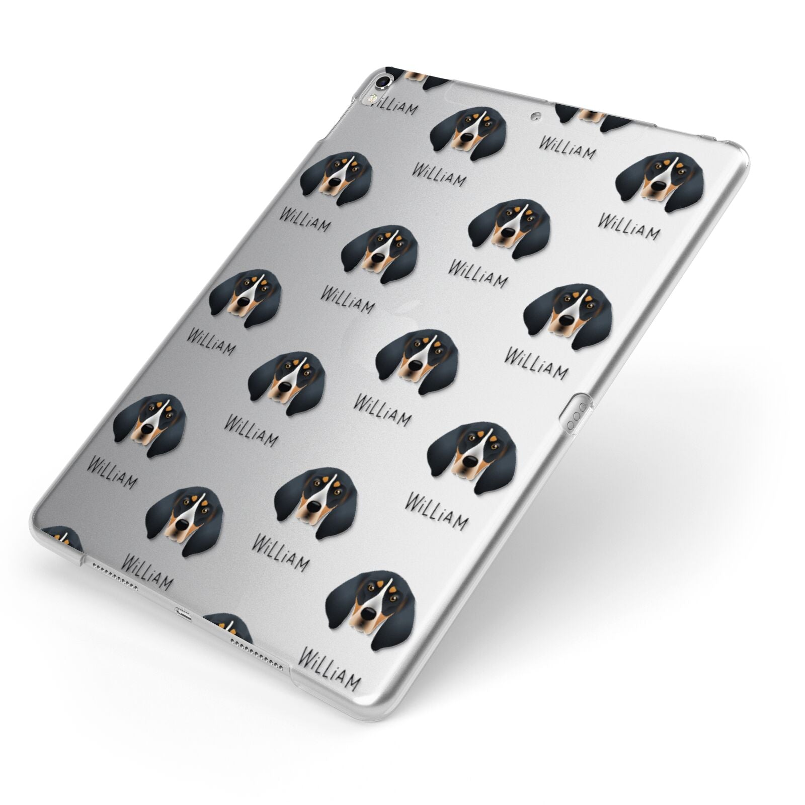 Bluetick Coonhound Icon with Name Apple iPad Case on Silver iPad Side View