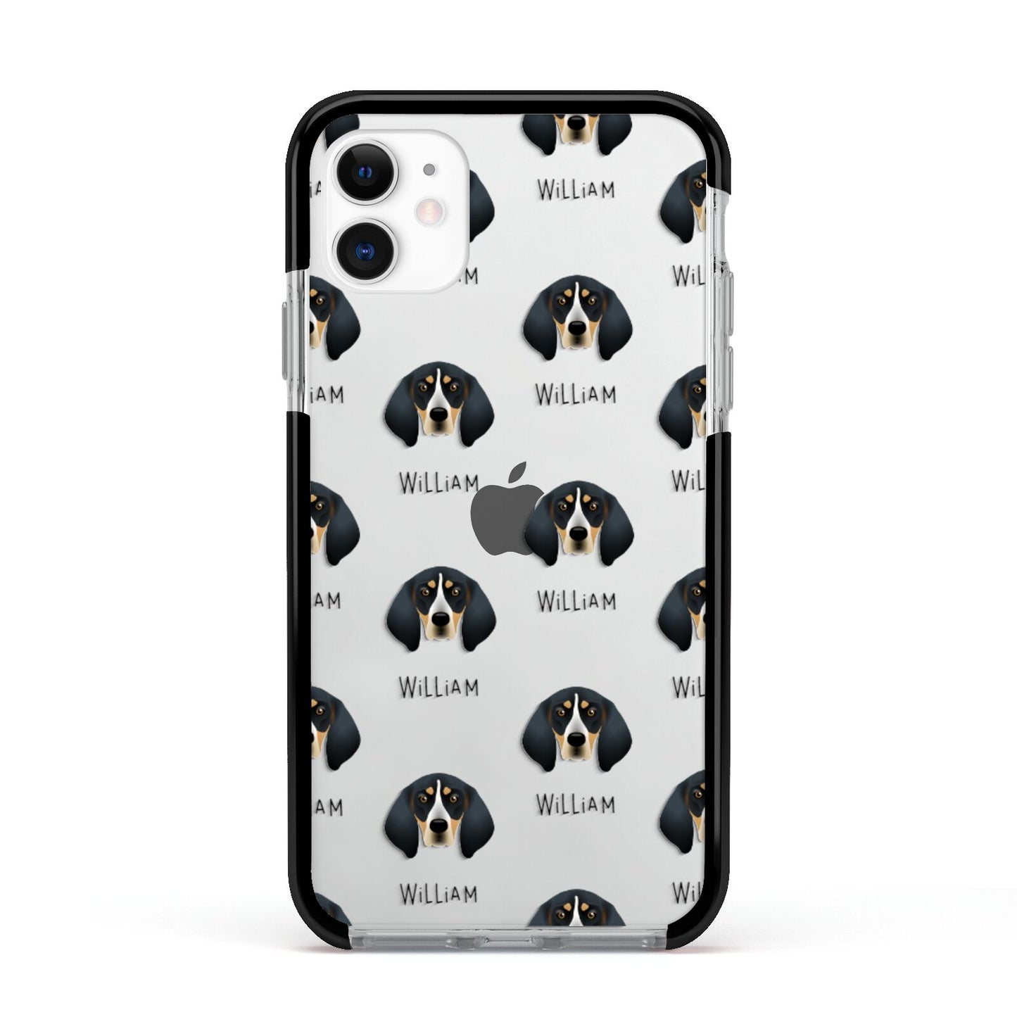 Bluetick Coonhound Icon with Name Apple iPhone 11 in White with Black Impact Case