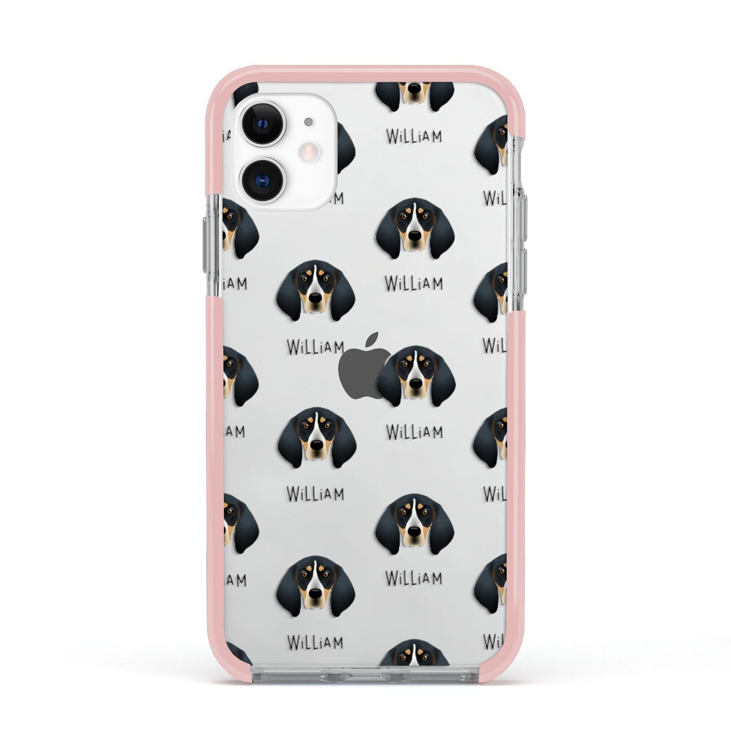 Bluetick Coonhound Icon with Name Apple iPhone 11 in White with Pink Impact Case