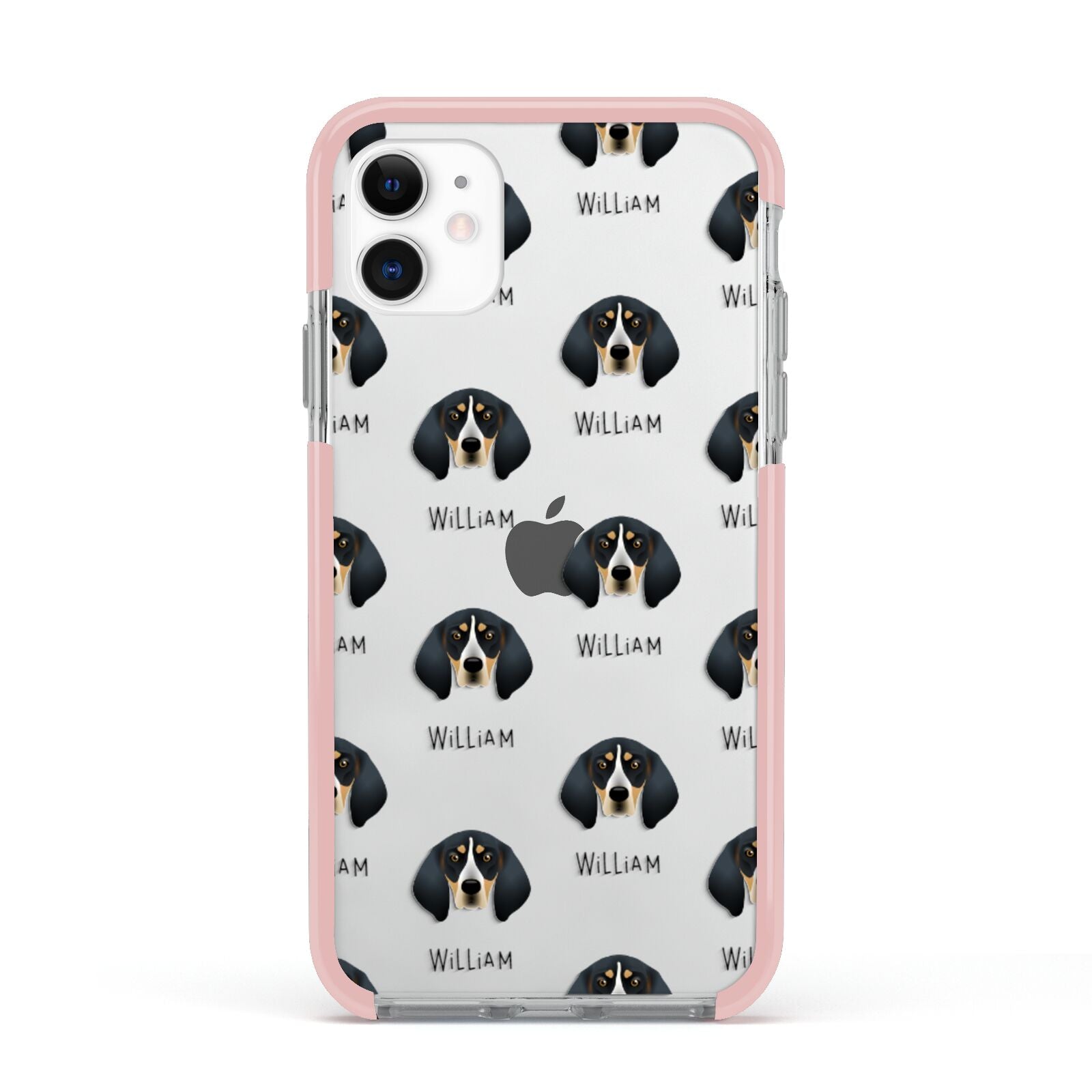 Bluetick Coonhound Icon with Name Apple iPhone 11 in White with Pink Impact Case