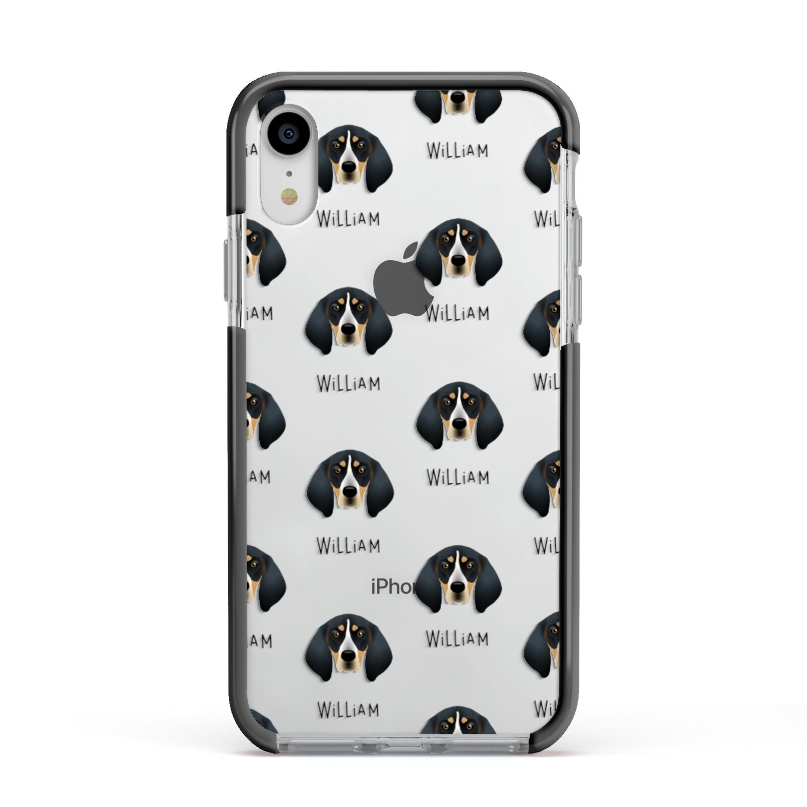 Bluetick Coonhound Icon with Name Apple iPhone XR Impact Case Black Edge on Silver Phone