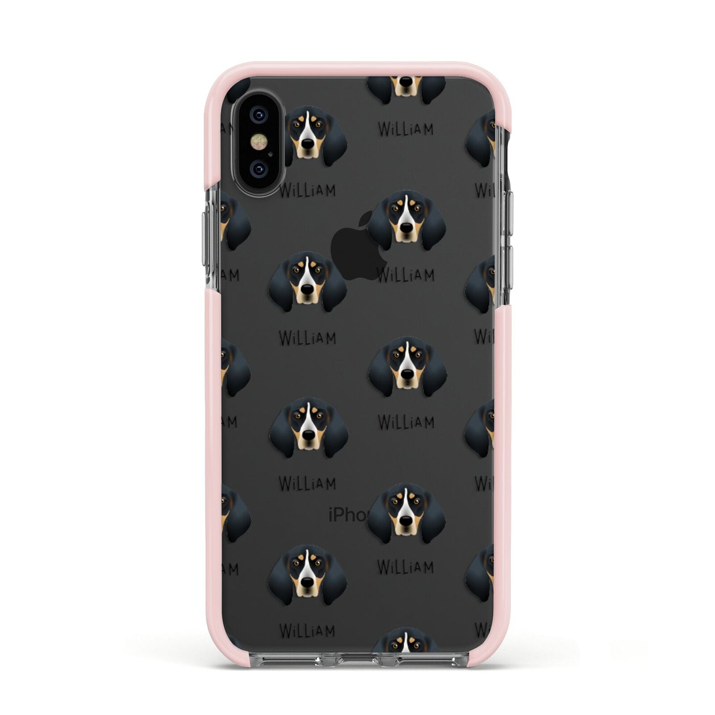 Bluetick Coonhound Icon with Name Apple iPhone Xs Impact Case Pink Edge on Black Phone