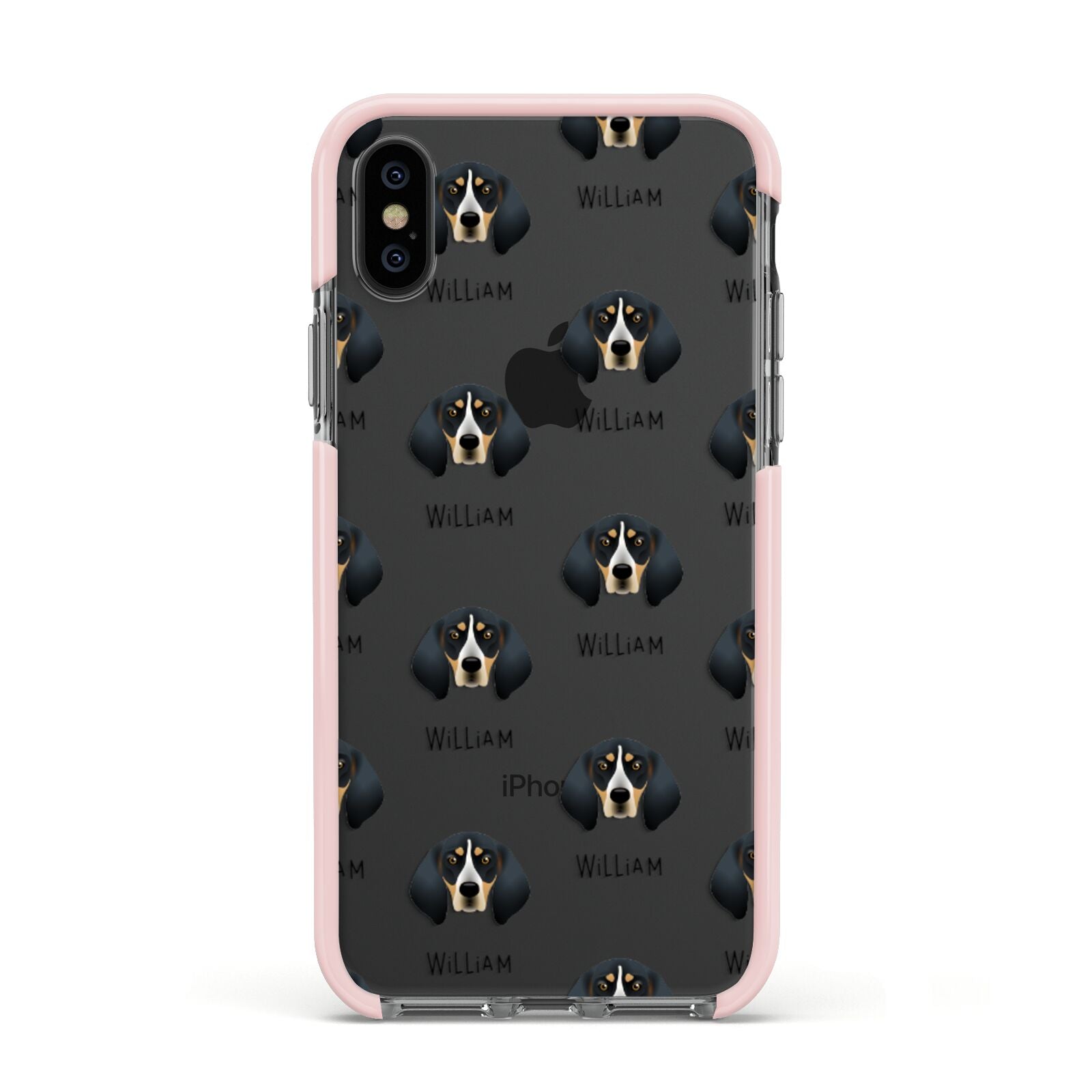 Bluetick Coonhound Icon with Name Apple iPhone Xs Impact Case Pink Edge on Black Phone