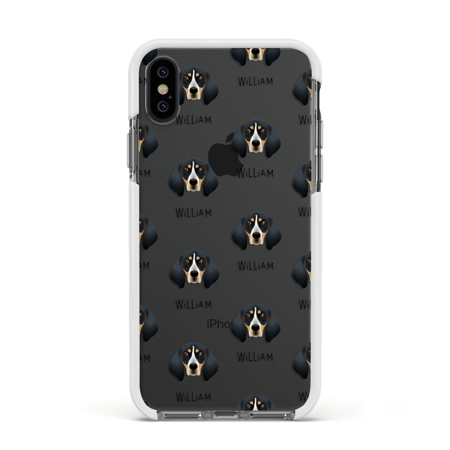 Bluetick Coonhound Icon with Name Apple iPhone Xs Impact Case White Edge on Black Phone