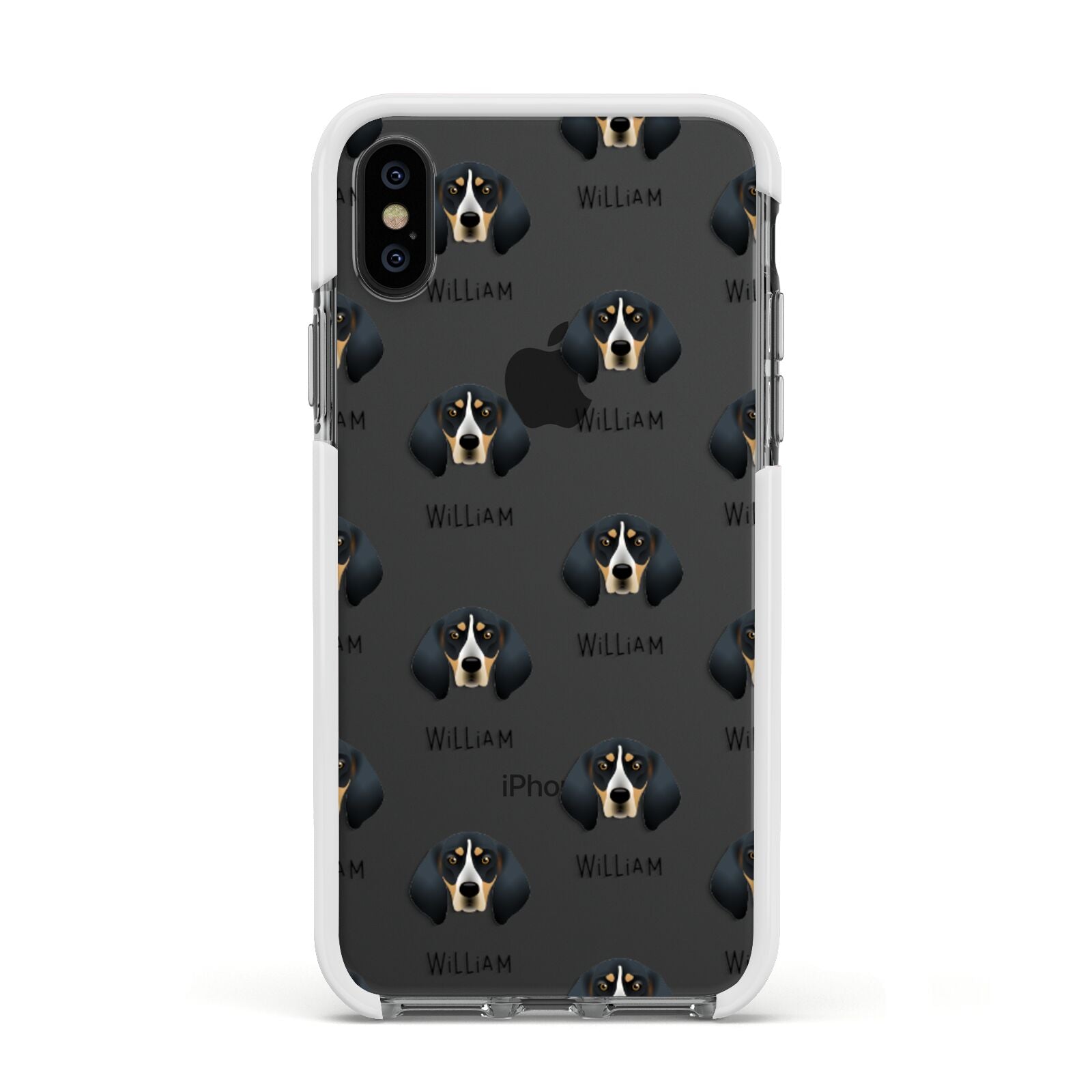Bluetick Coonhound Icon with Name Apple iPhone Xs Impact Case White Edge on Black Phone