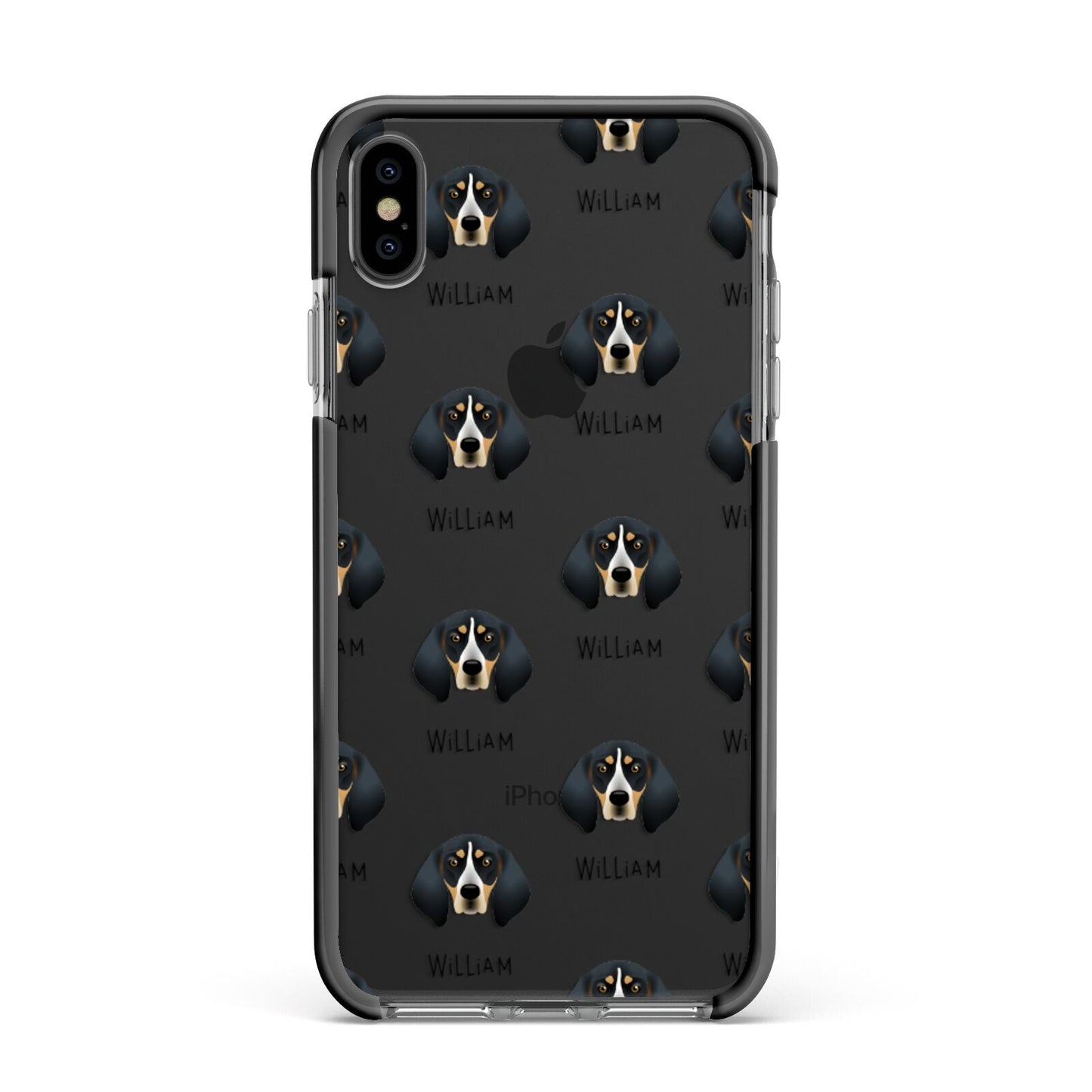 Bluetick Coonhound Icon with Name Apple iPhone Xs Max Impact Case Black Edge on Black Phone