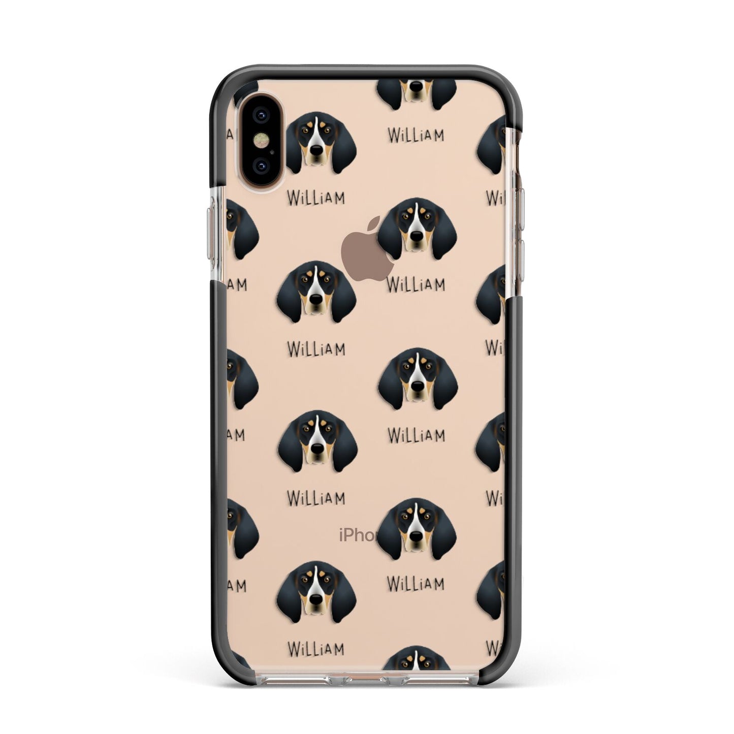 Bluetick Coonhound Icon with Name Apple iPhone Xs Max Impact Case Black Edge on Gold Phone