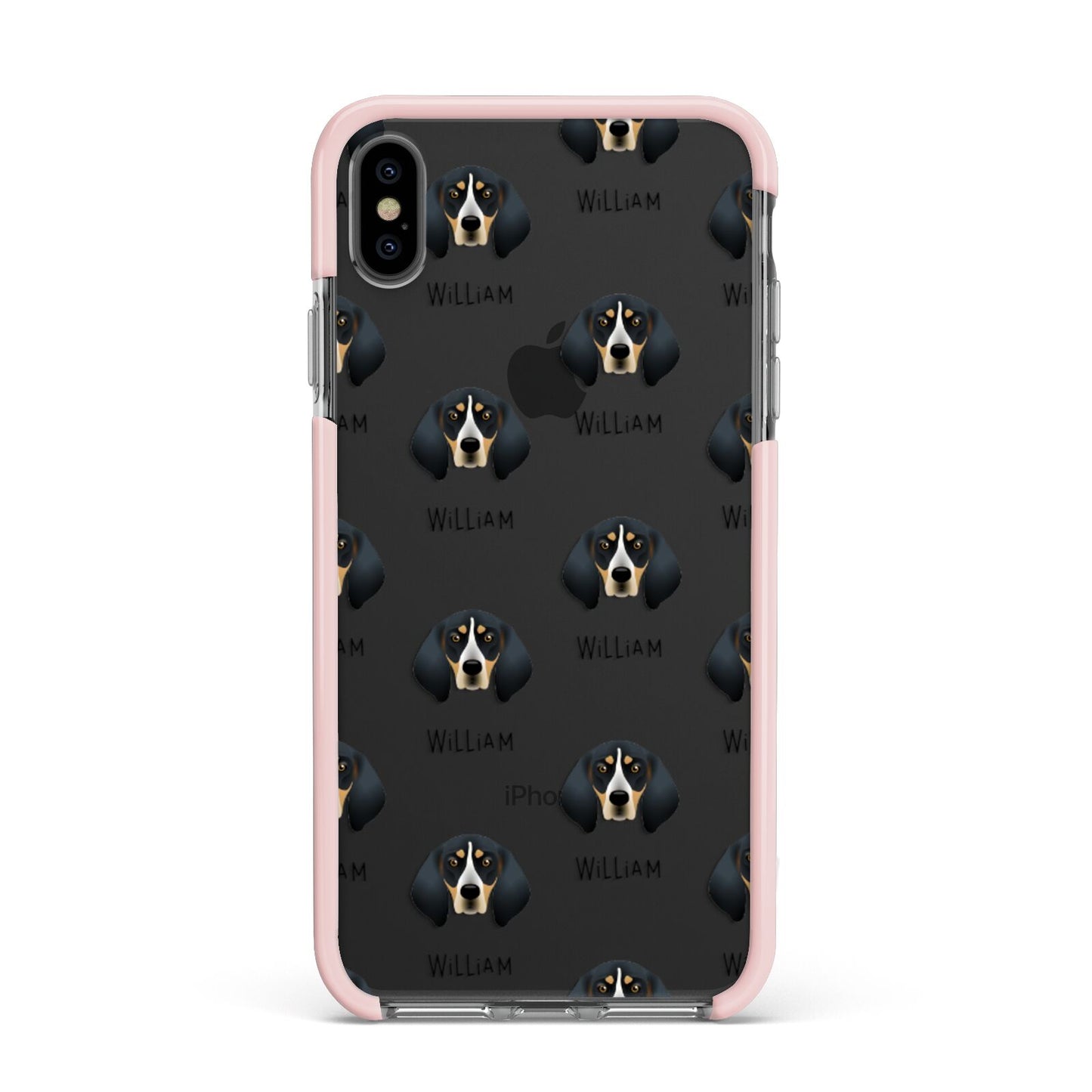 Bluetick Coonhound Icon with Name Apple iPhone Xs Max Impact Case Pink Edge on Black Phone