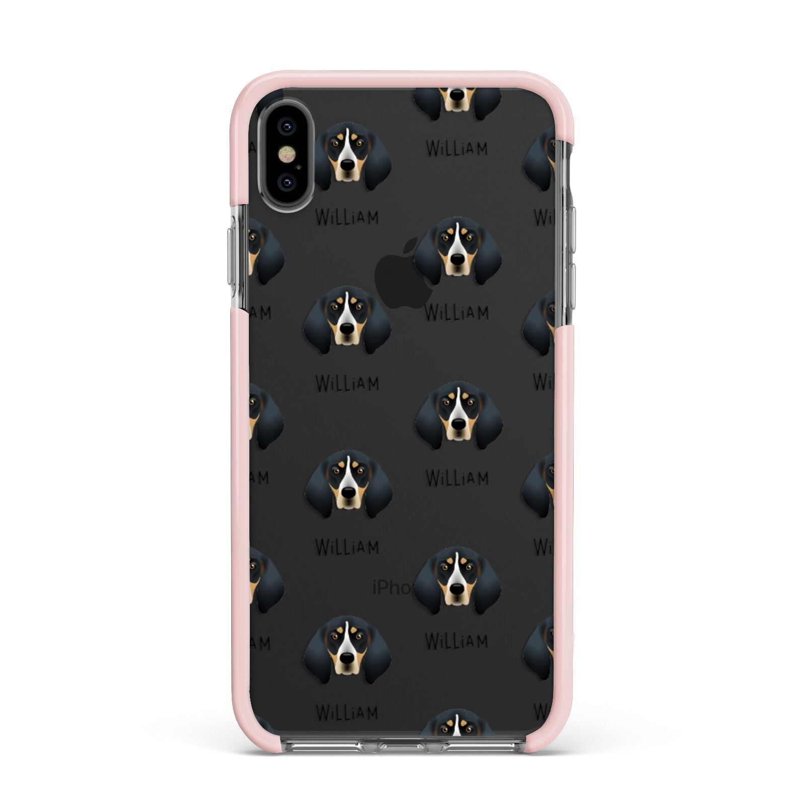 Bluetick Coonhound Icon with Name Apple iPhone Xs Max Impact Case Pink Edge on Black Phone