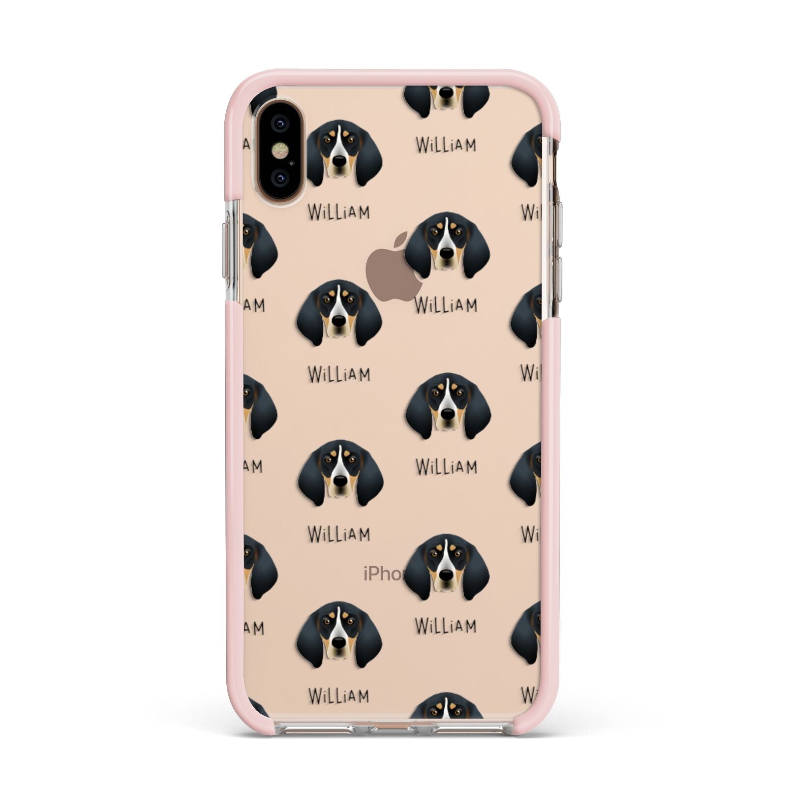 Bluetick Coonhound Icon with Name Apple iPhone Xs Max Impact Case Pink Edge on Gold Phone