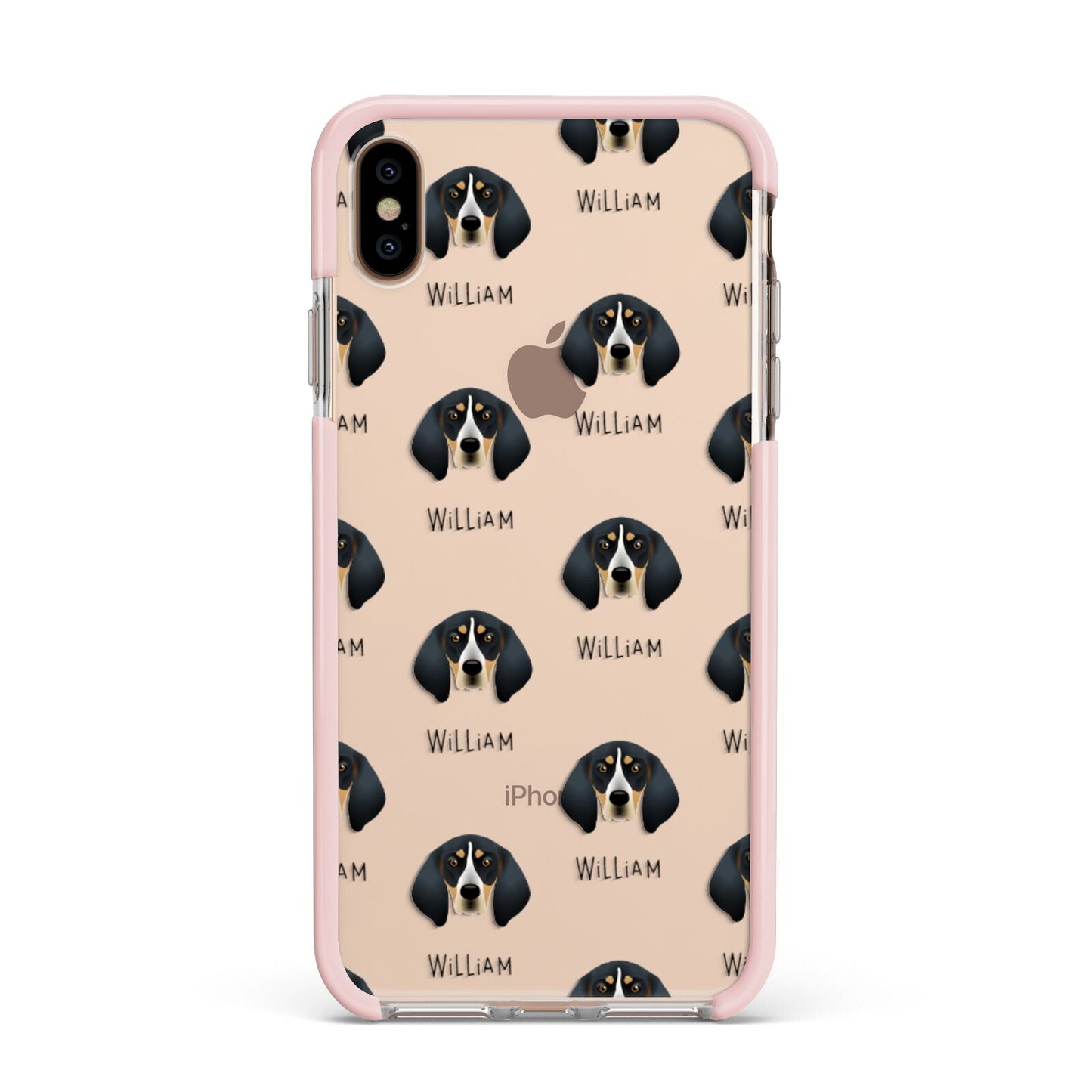 Bluetick Coonhound Icon with Name Apple iPhone Xs Max Impact Case Pink Edge on Gold Phone