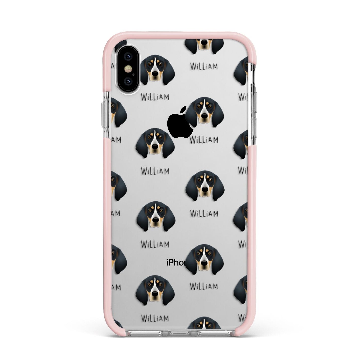 Bluetick Coonhound Icon with Name Apple iPhone Xs Max Impact Case Pink Edge on Silver Phone