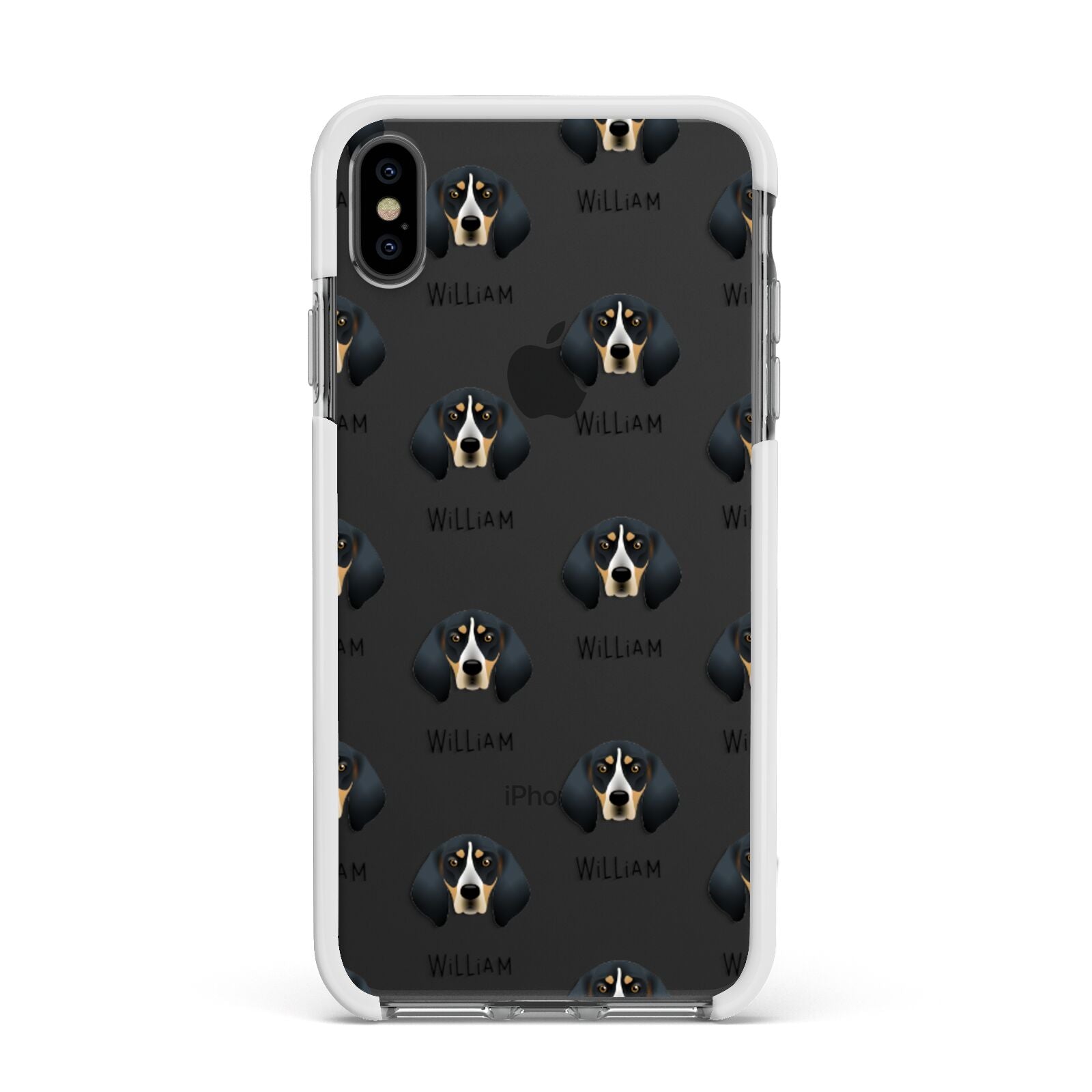 Bluetick Coonhound Icon with Name Apple iPhone Xs Max Impact Case White Edge on Black Phone