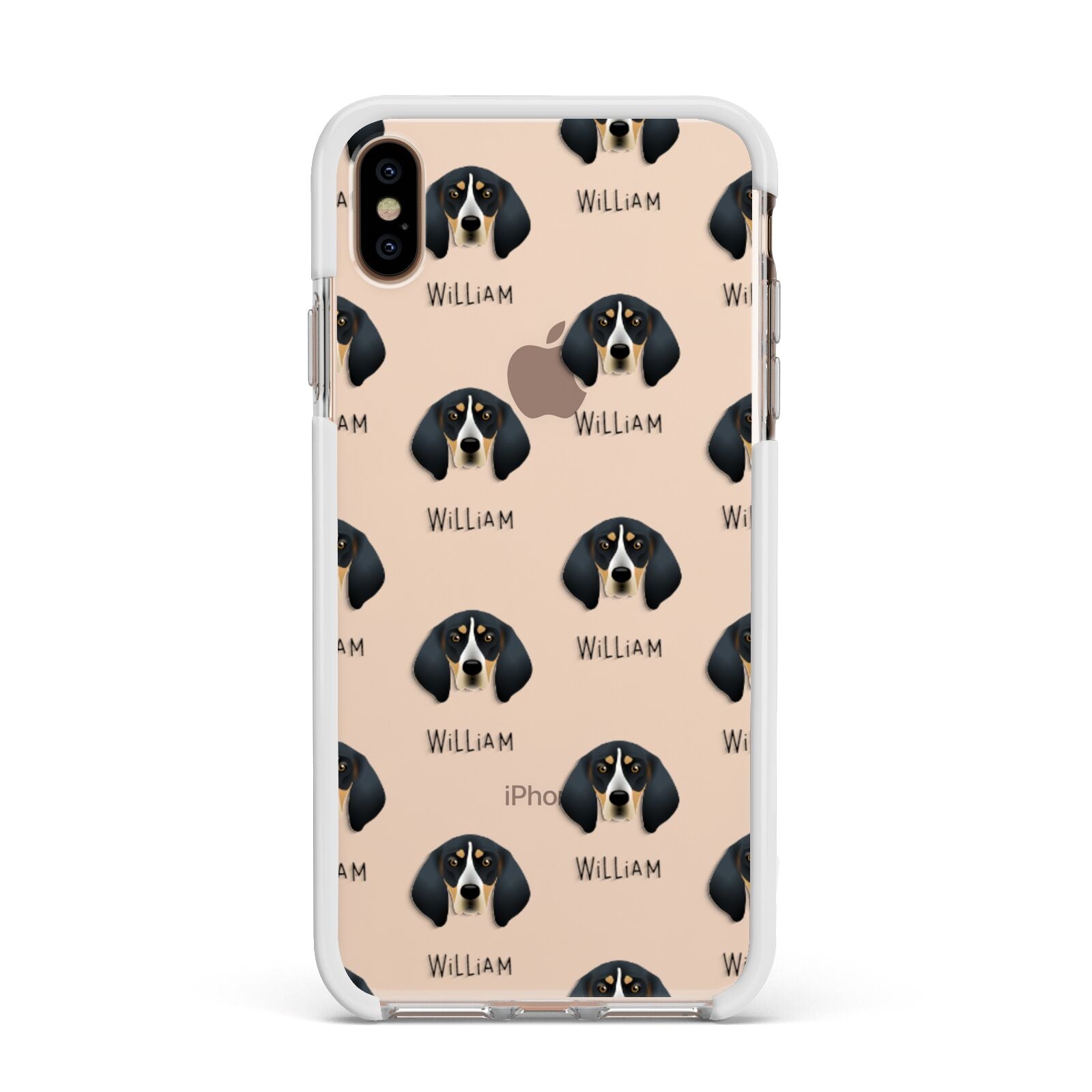 Bluetick Coonhound Icon with Name Apple iPhone Xs Max Impact Case White Edge on Gold Phone