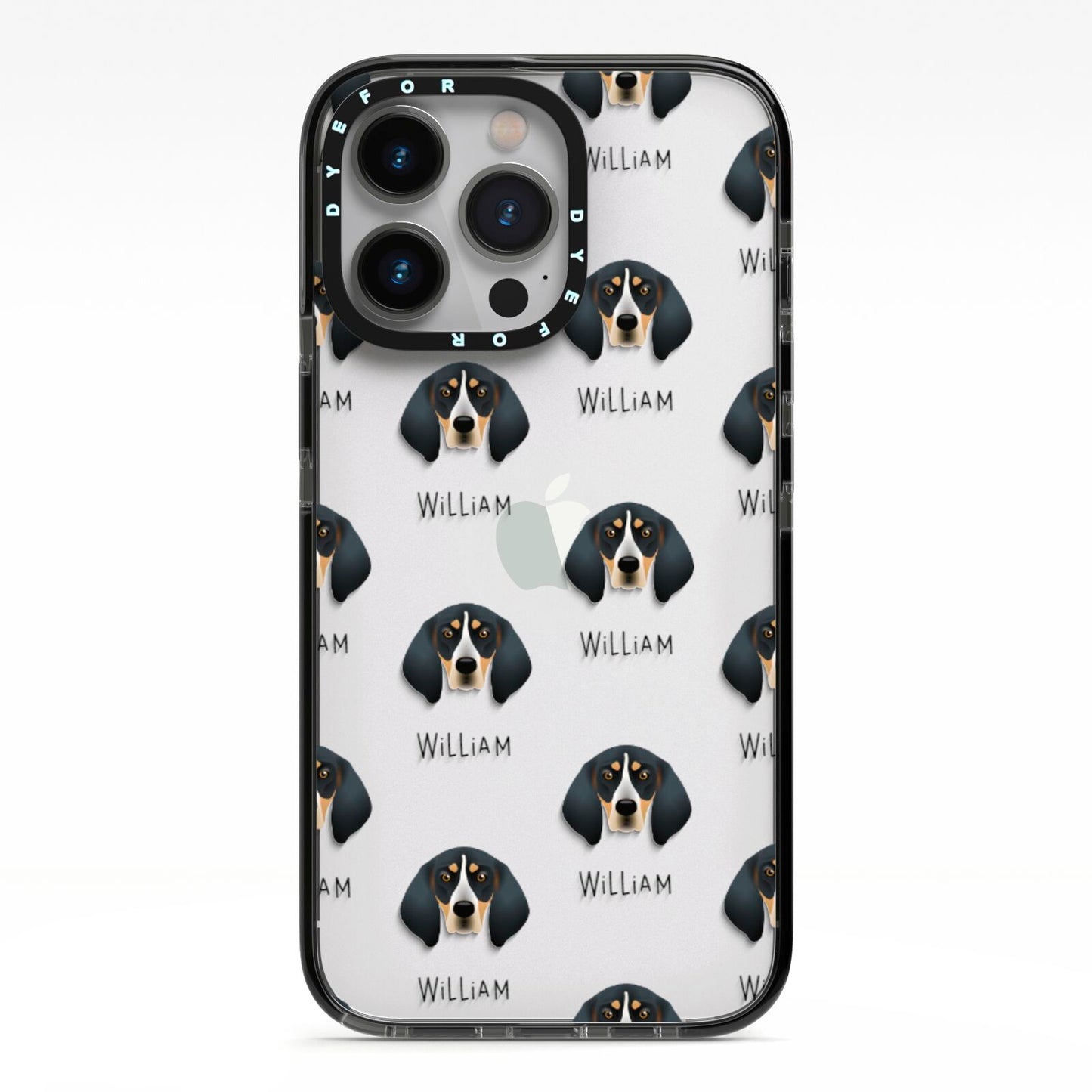 Bluetick Coonhound Icon with Name iPhone 13 Pro Black Impact Case on Silver phone