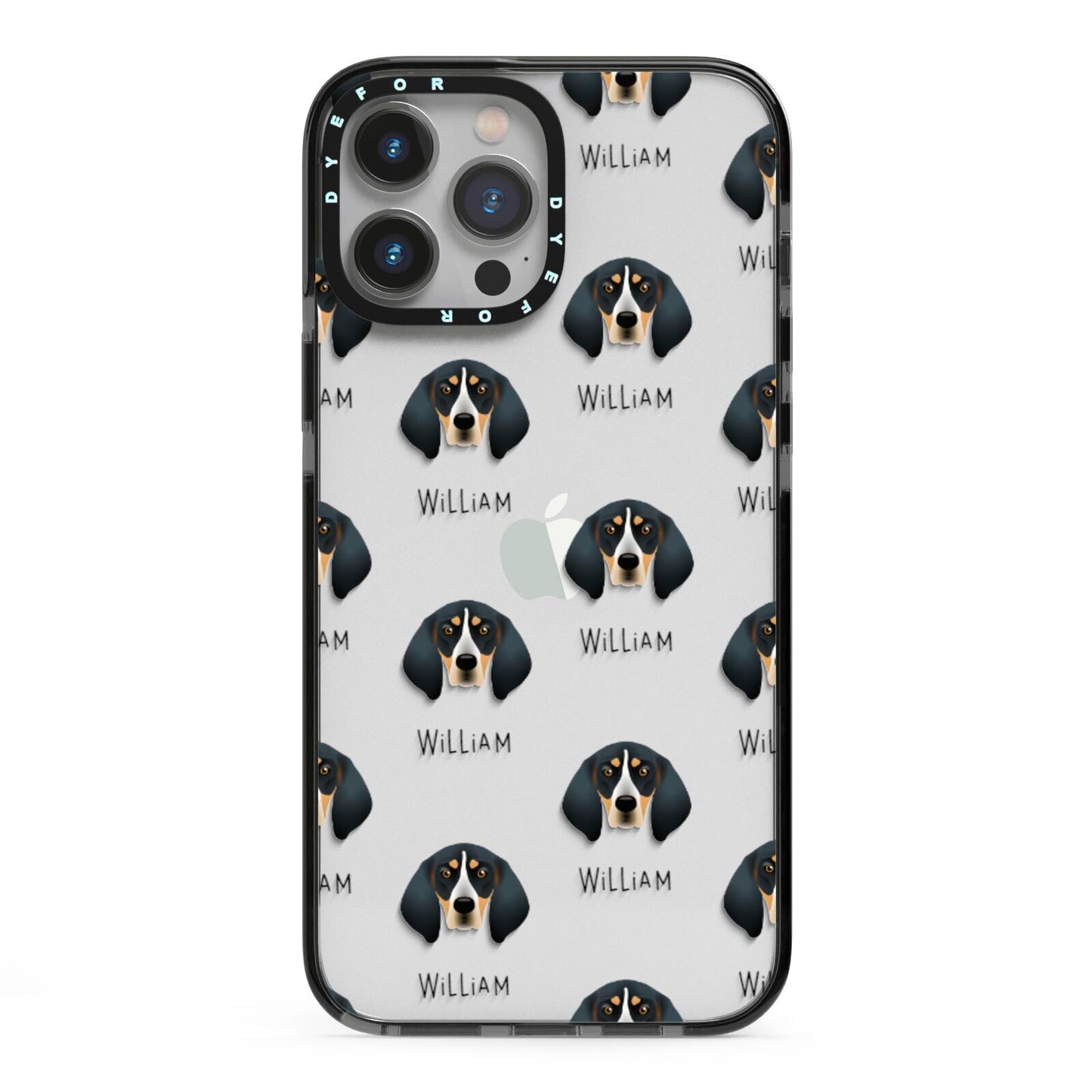 Bluetick Coonhound Icon with Name iPhone 13 Pro Max Black Impact Case on Silver phone