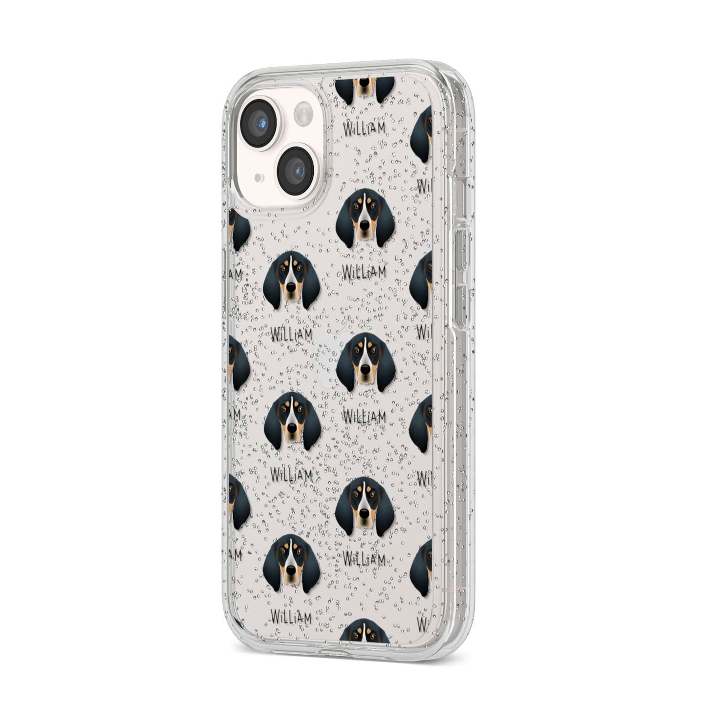 Bluetick Coonhound Icon with Name iPhone 14 Glitter Tough Case Starlight Angled Image