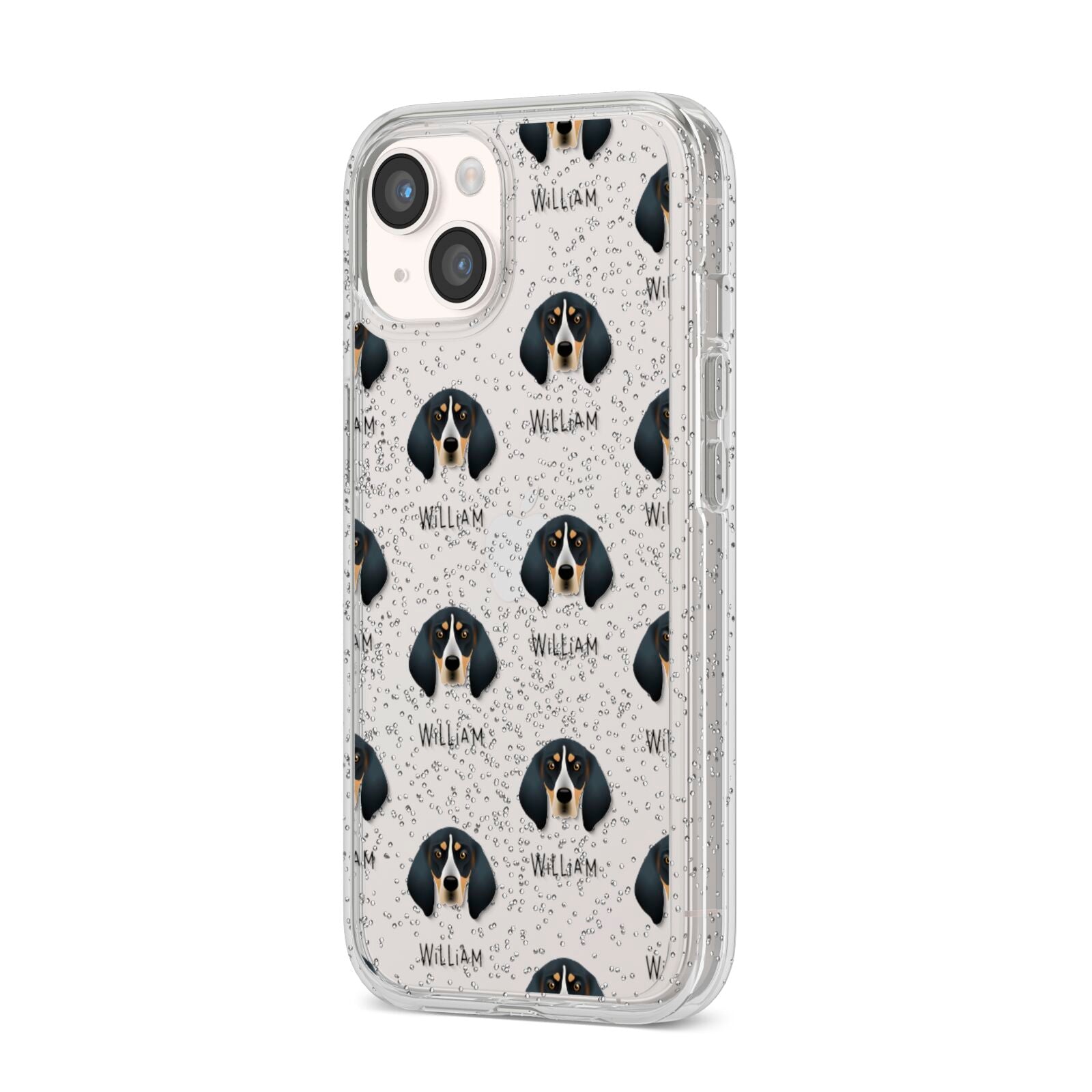 Bluetick Coonhound Icon with Name iPhone 14 Glitter Tough Case Starlight Angled Image