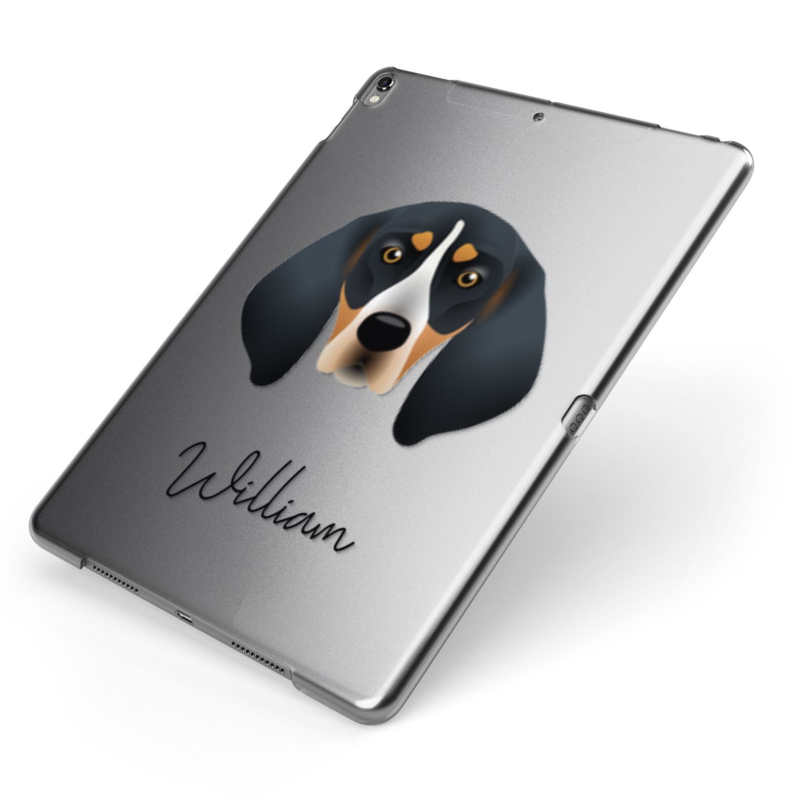 Bluetick Coonhound Personalised Apple iPad Case on Grey iPad Side View