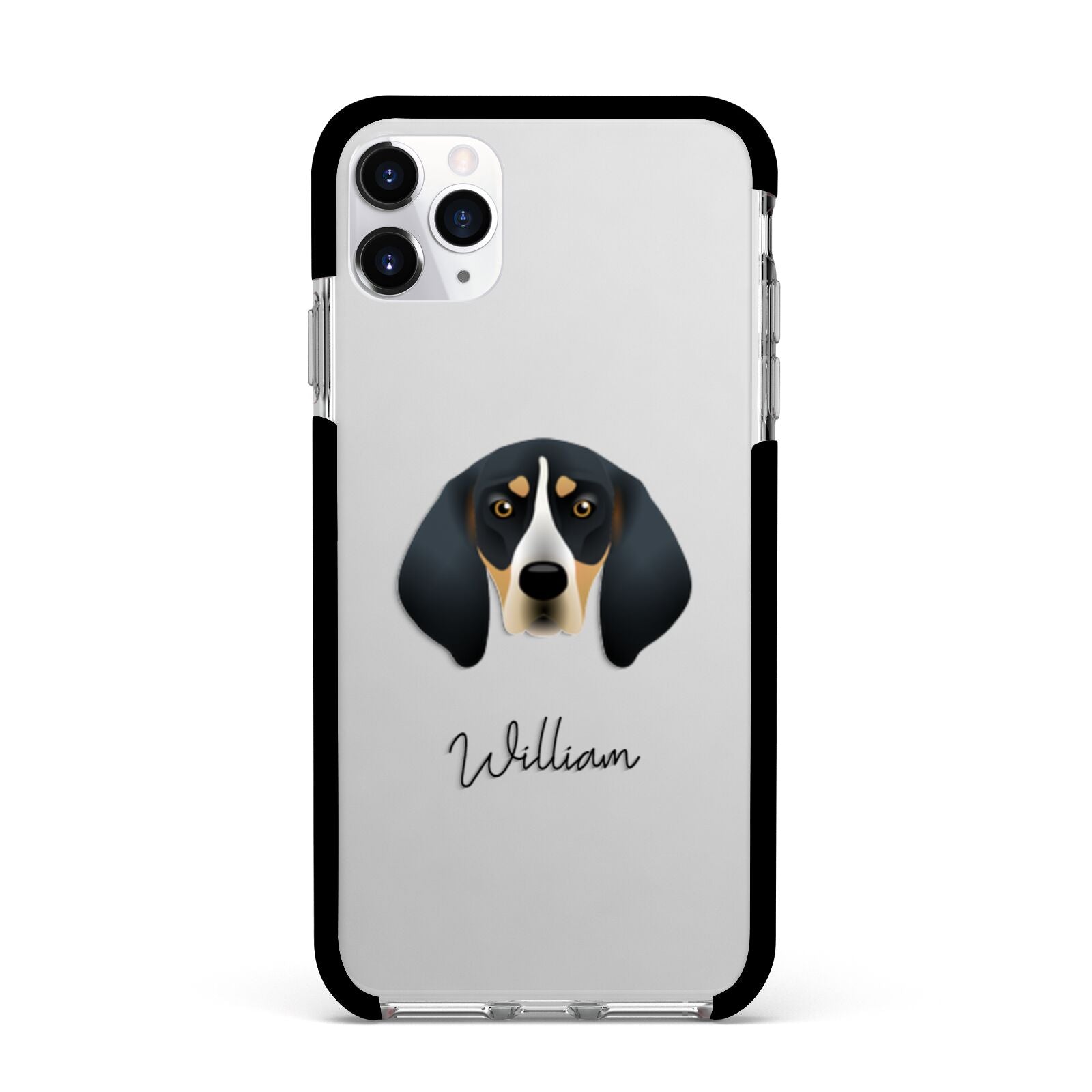 Bluetick Coonhound Personalised Apple iPhone 11 Pro Max in Silver with Black Impact Case