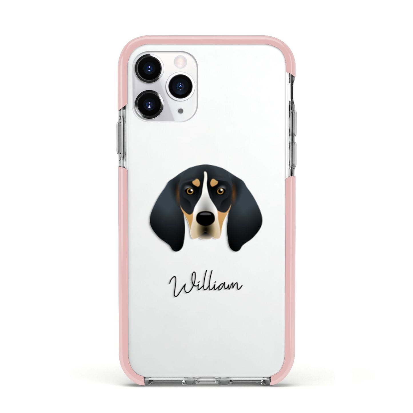 Bluetick Coonhound Personalised Apple iPhone 11 Pro in Silver with Pink Impact Case