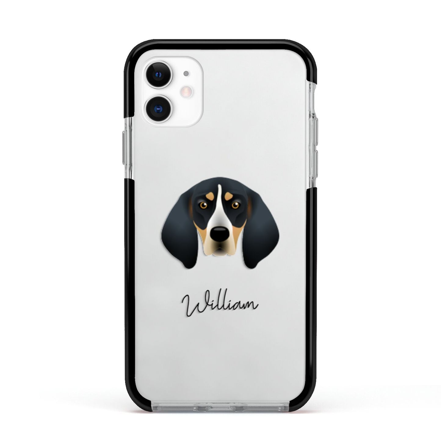 Bluetick Coonhound Personalised Apple iPhone 11 in White with Black Impact Case