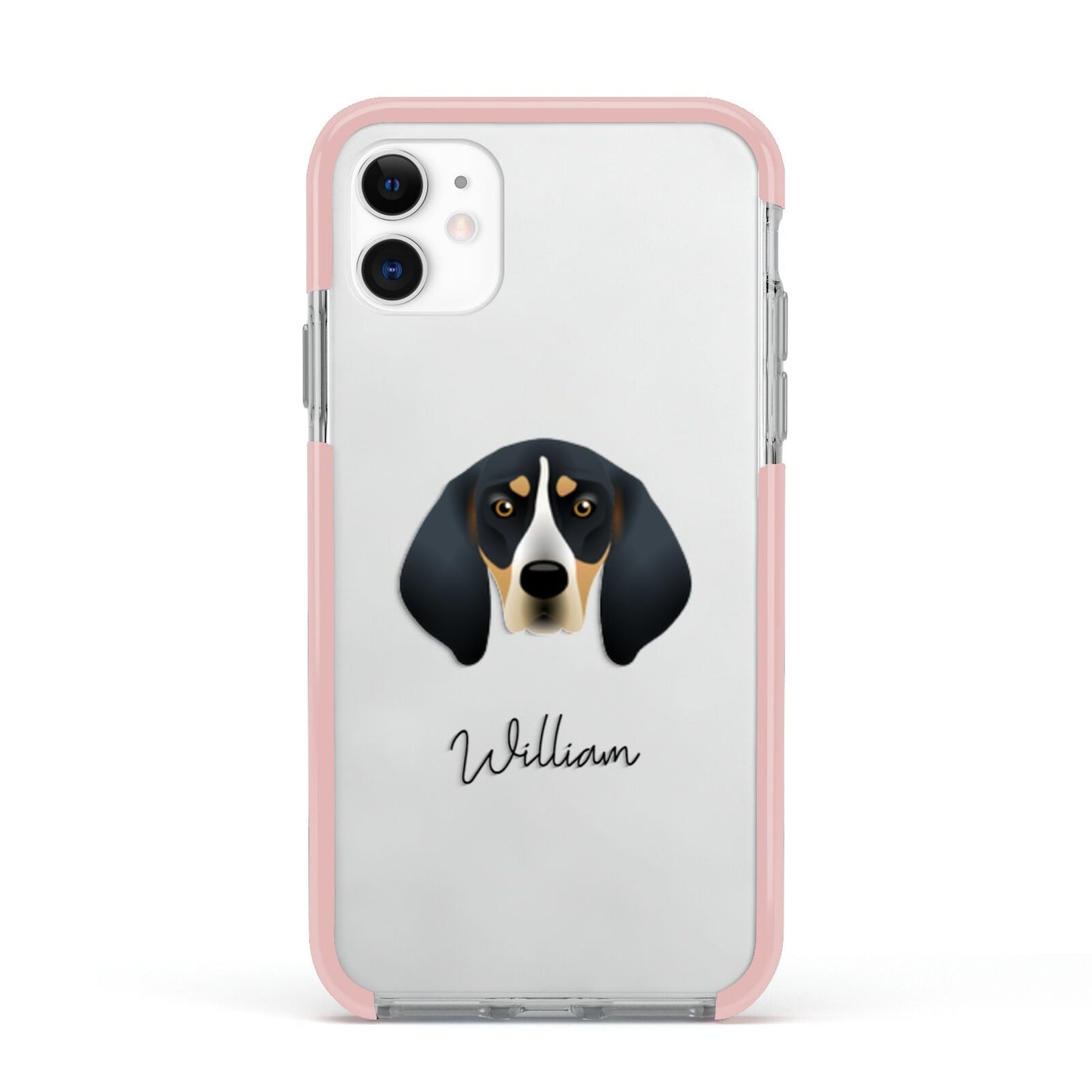 Bluetick Coonhound Personalised Apple iPhone 11 in White with Pink Impact Case
