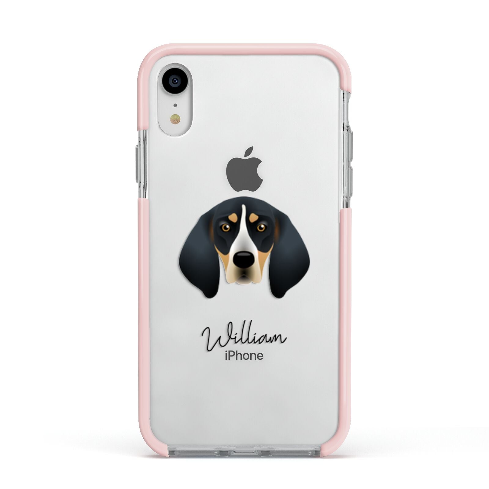 Bluetick Coonhound Personalised Apple iPhone XR Impact Case Pink Edge on Silver Phone