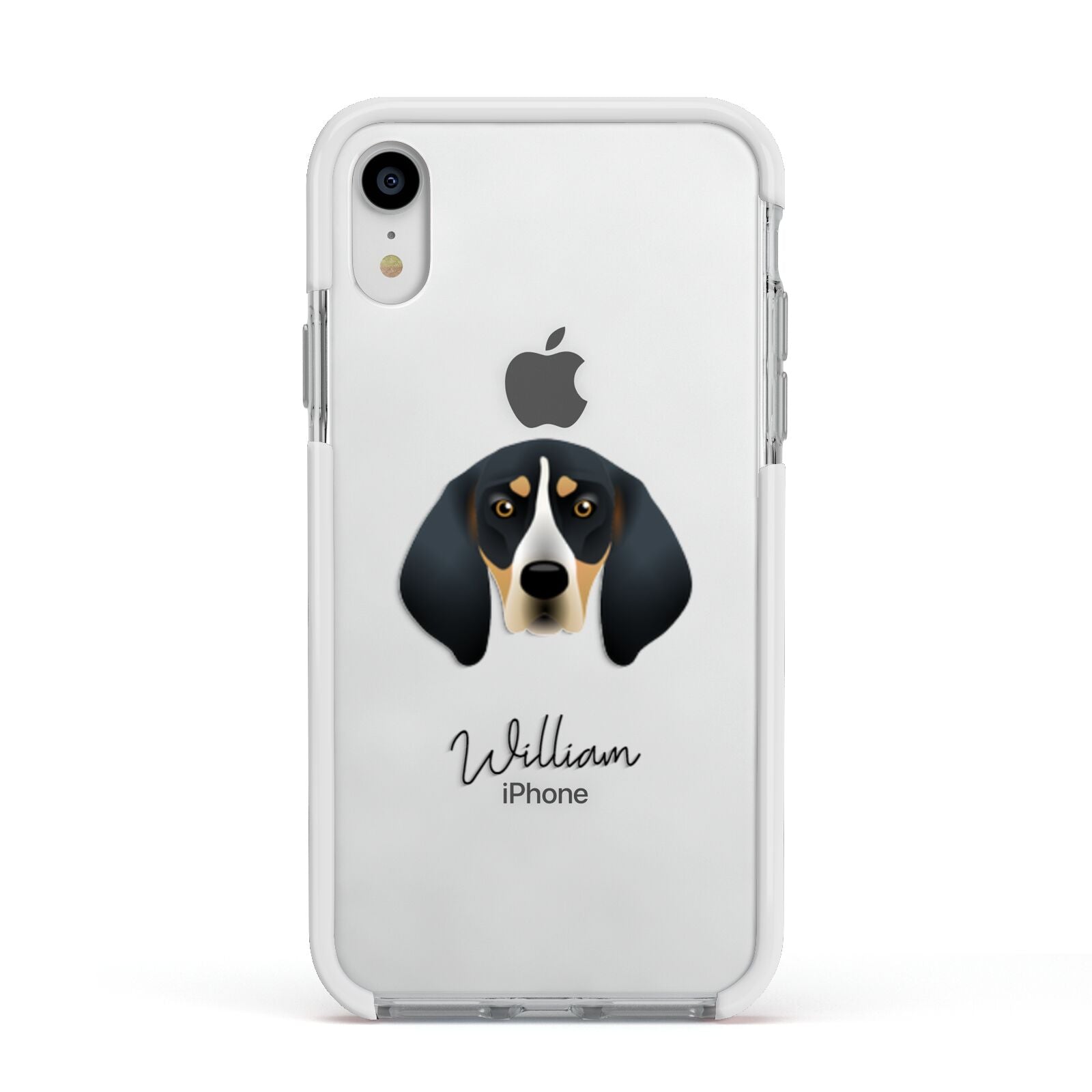 Bluetick Coonhound Personalised Apple iPhone XR Impact Case White Edge on Silver Phone