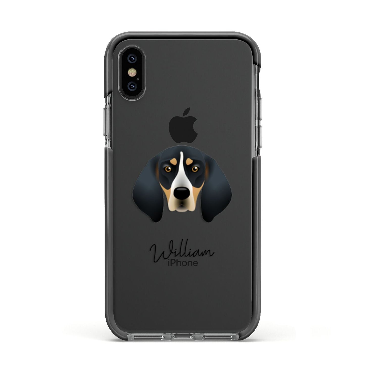 Bluetick Coonhound Personalised Apple iPhone Xs Impact Case Black Edge on Black Phone