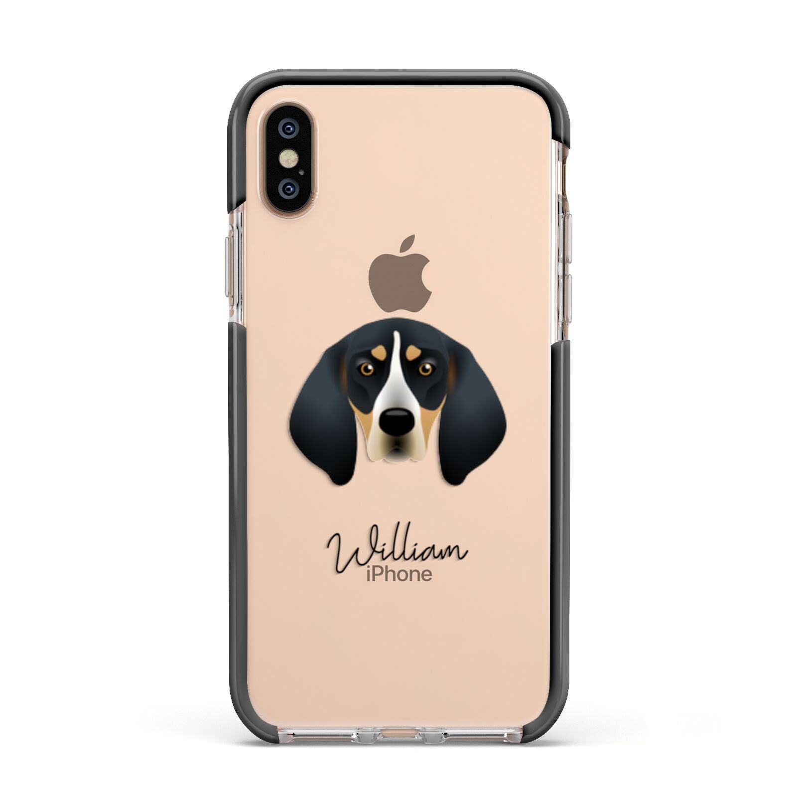 Bluetick Coonhound Personalised Apple iPhone Xs Impact Case Black Edge on Gold Phone