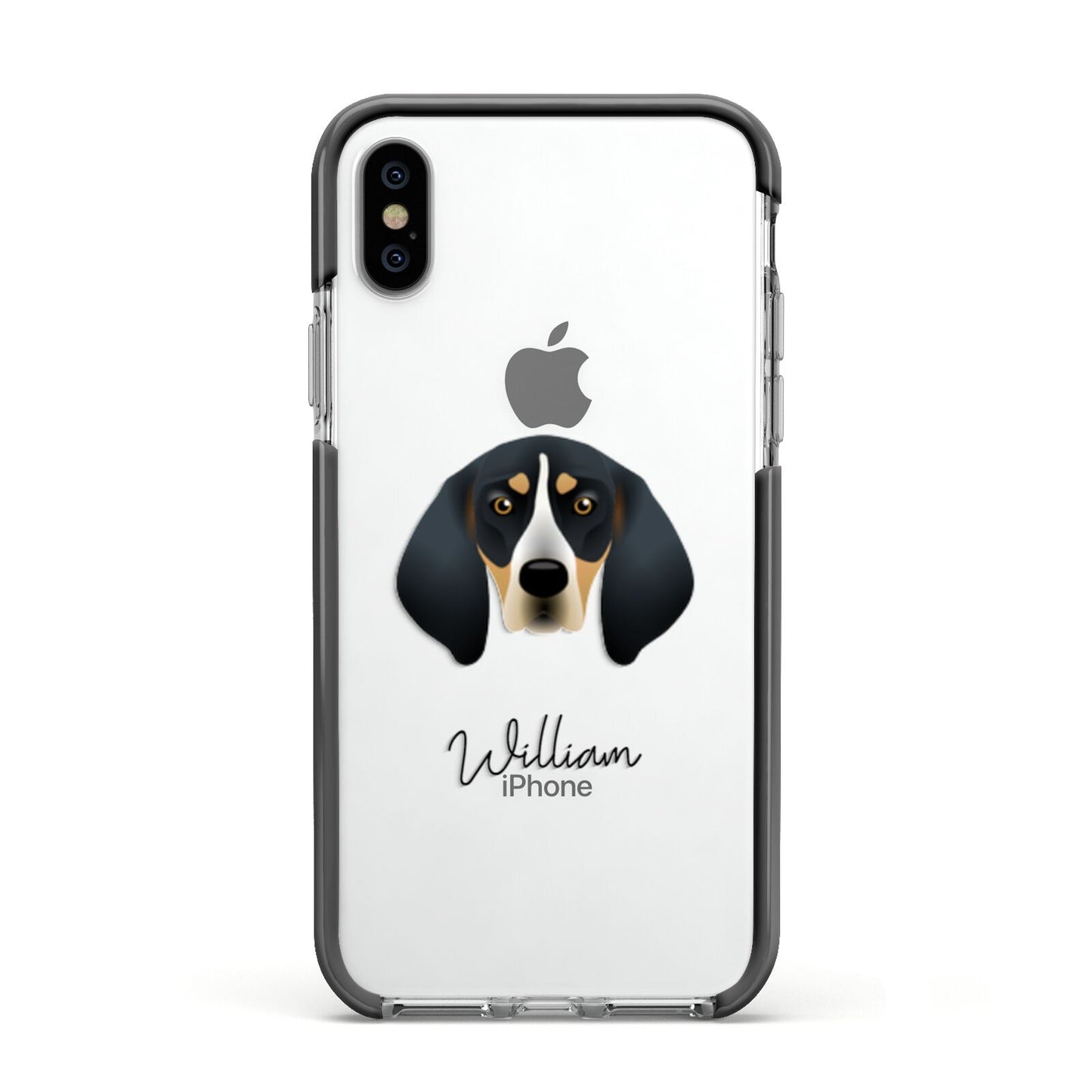 Bluetick Coonhound Personalised Apple iPhone Xs Impact Case Black Edge on Silver Phone