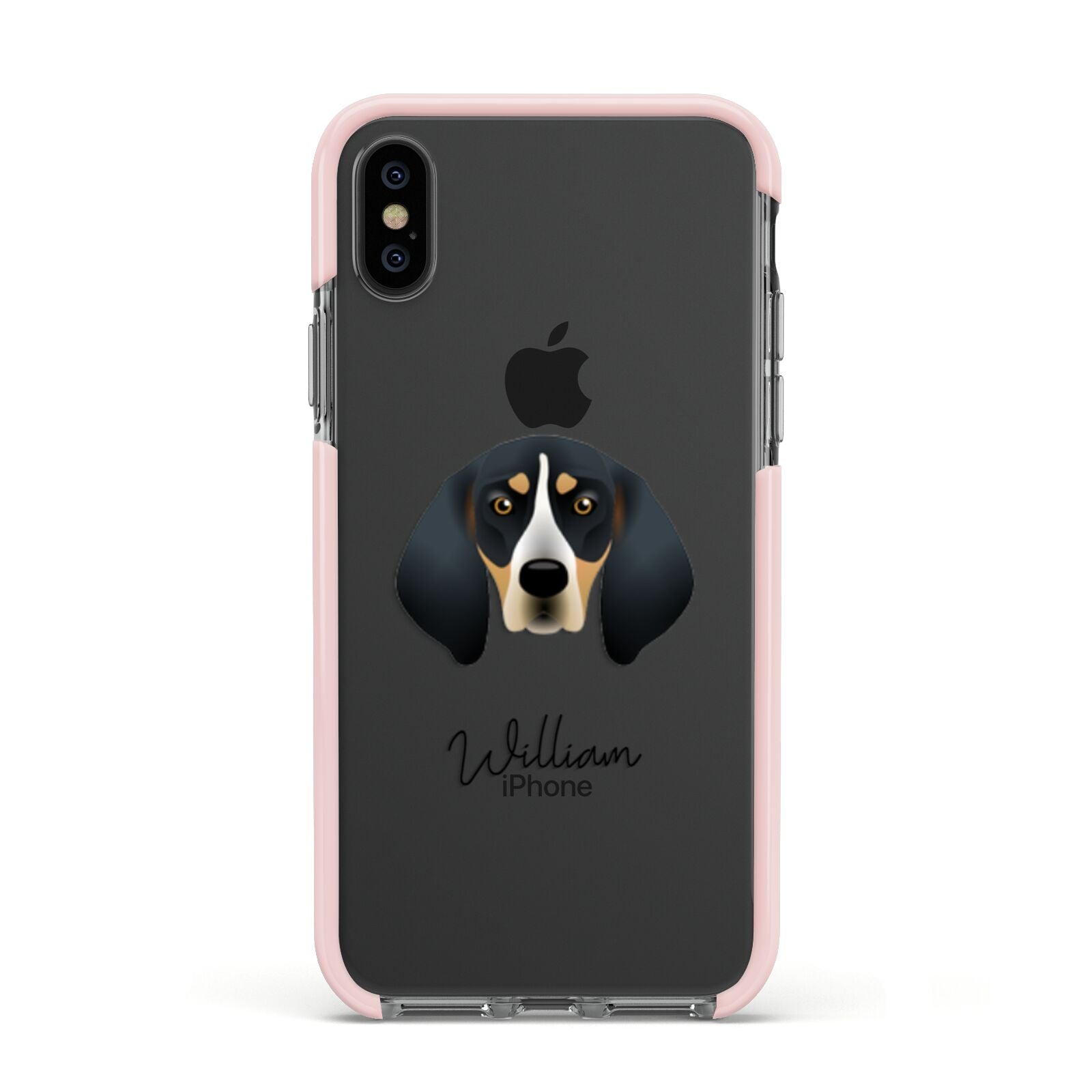 Bluetick Coonhound Personalised Apple iPhone Xs Impact Case Pink Edge on Black Phone