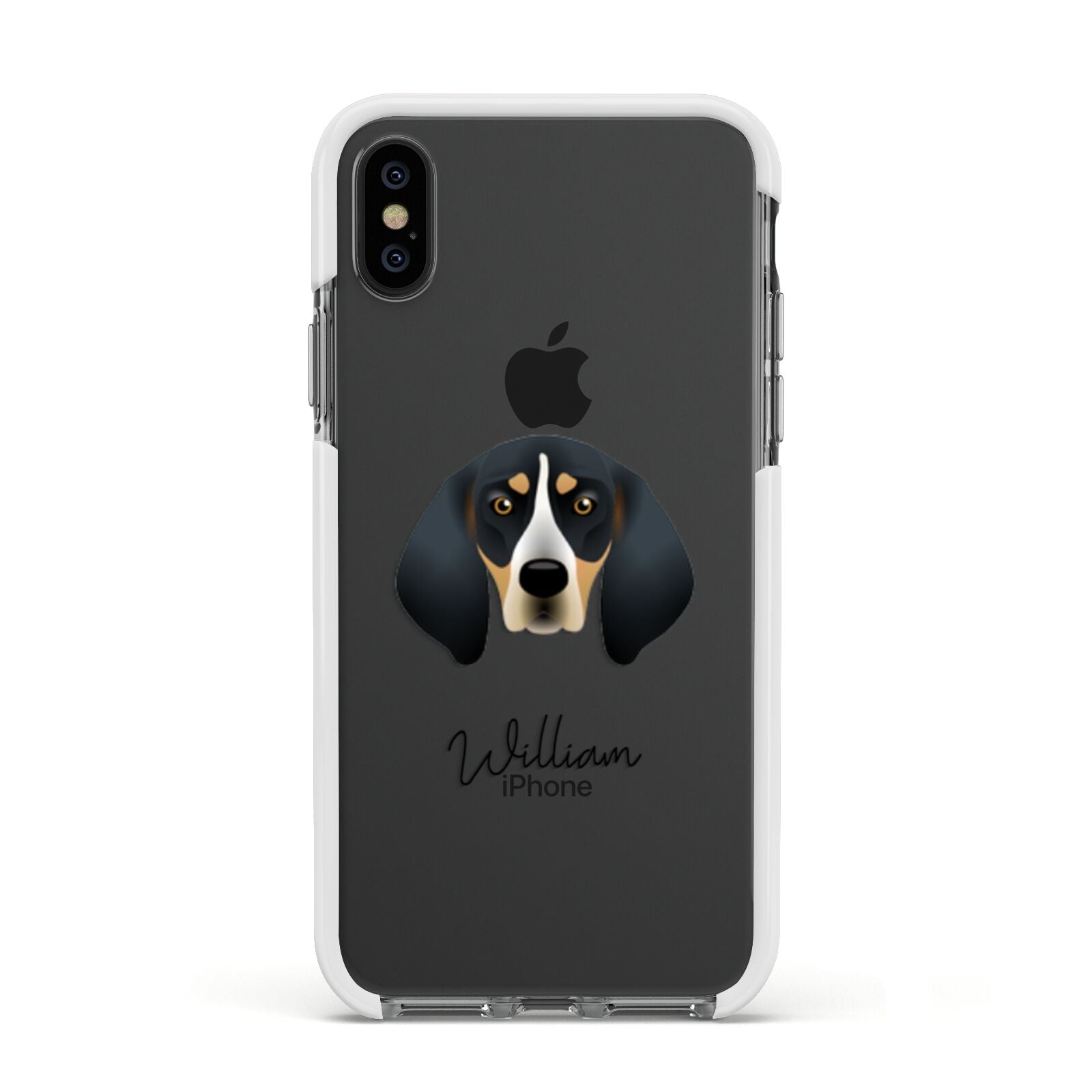 Bluetick Coonhound Personalised Apple iPhone Xs Impact Case White Edge on Black Phone