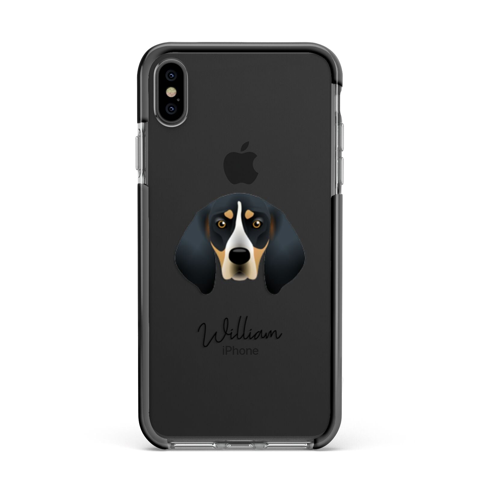 Bluetick Coonhound Personalised Apple iPhone Xs Max Impact Case Black Edge on Black Phone
