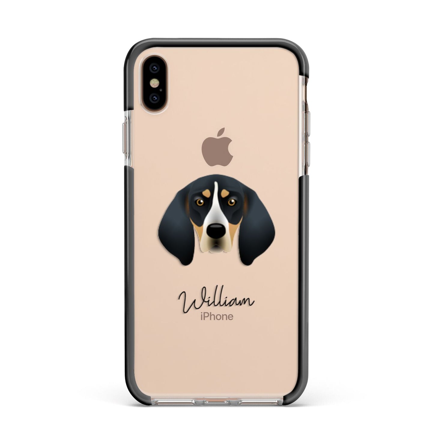 Bluetick Coonhound Personalised Apple iPhone Xs Max Impact Case Black Edge on Gold Phone