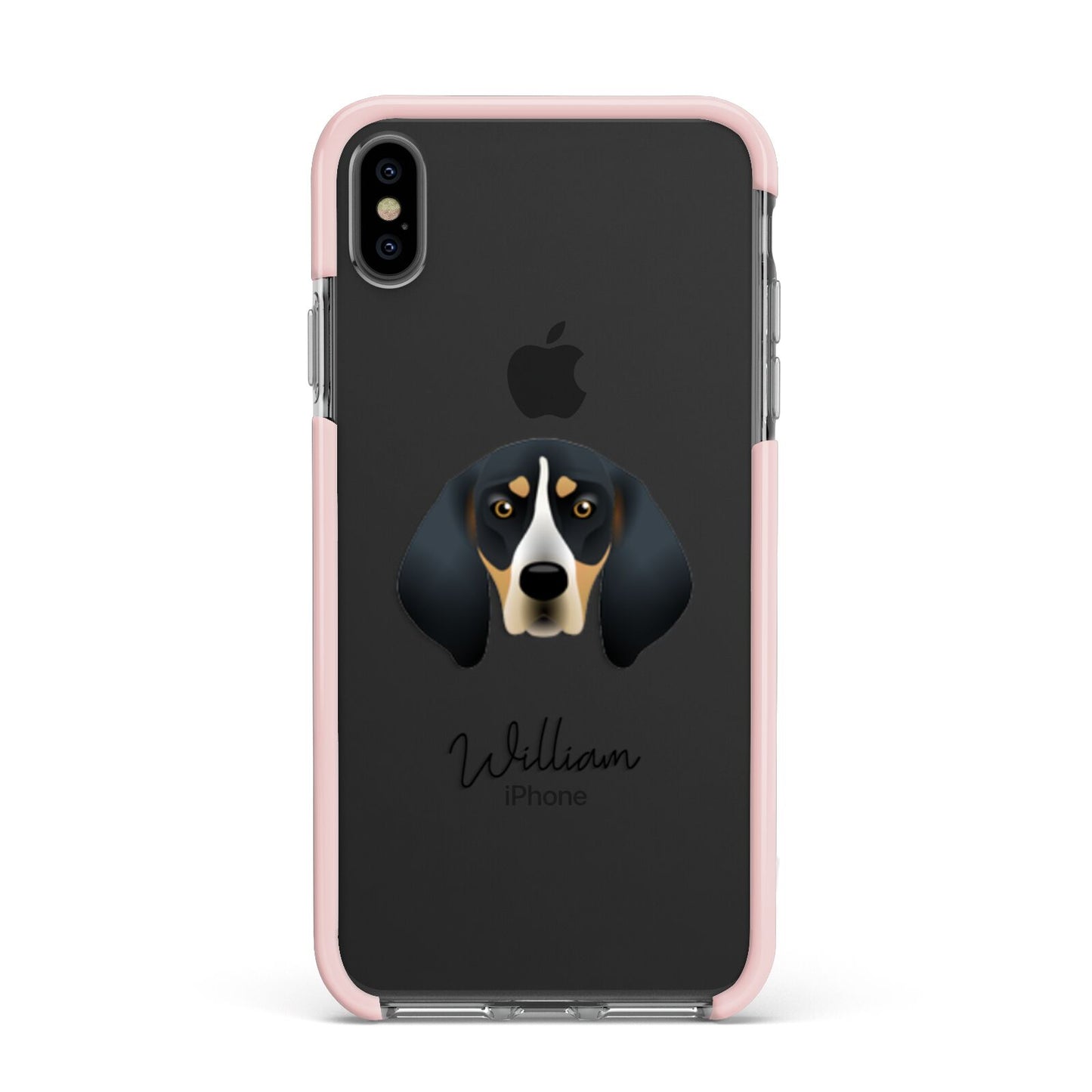 Bluetick Coonhound Personalised Apple iPhone Xs Max Impact Case Pink Edge on Black Phone