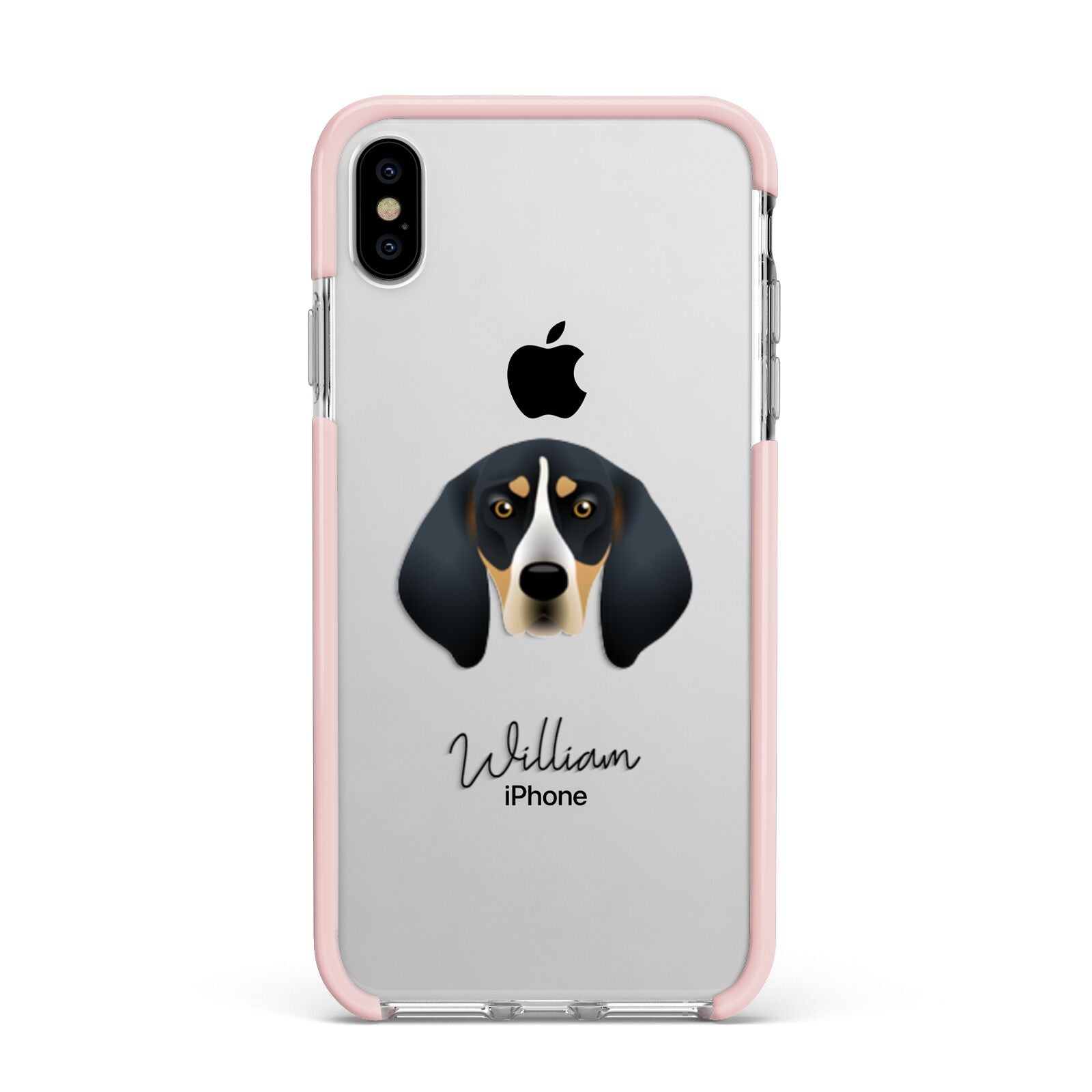 Bluetick Coonhound Personalised Apple iPhone Xs Max Impact Case Pink Edge on Silver Phone